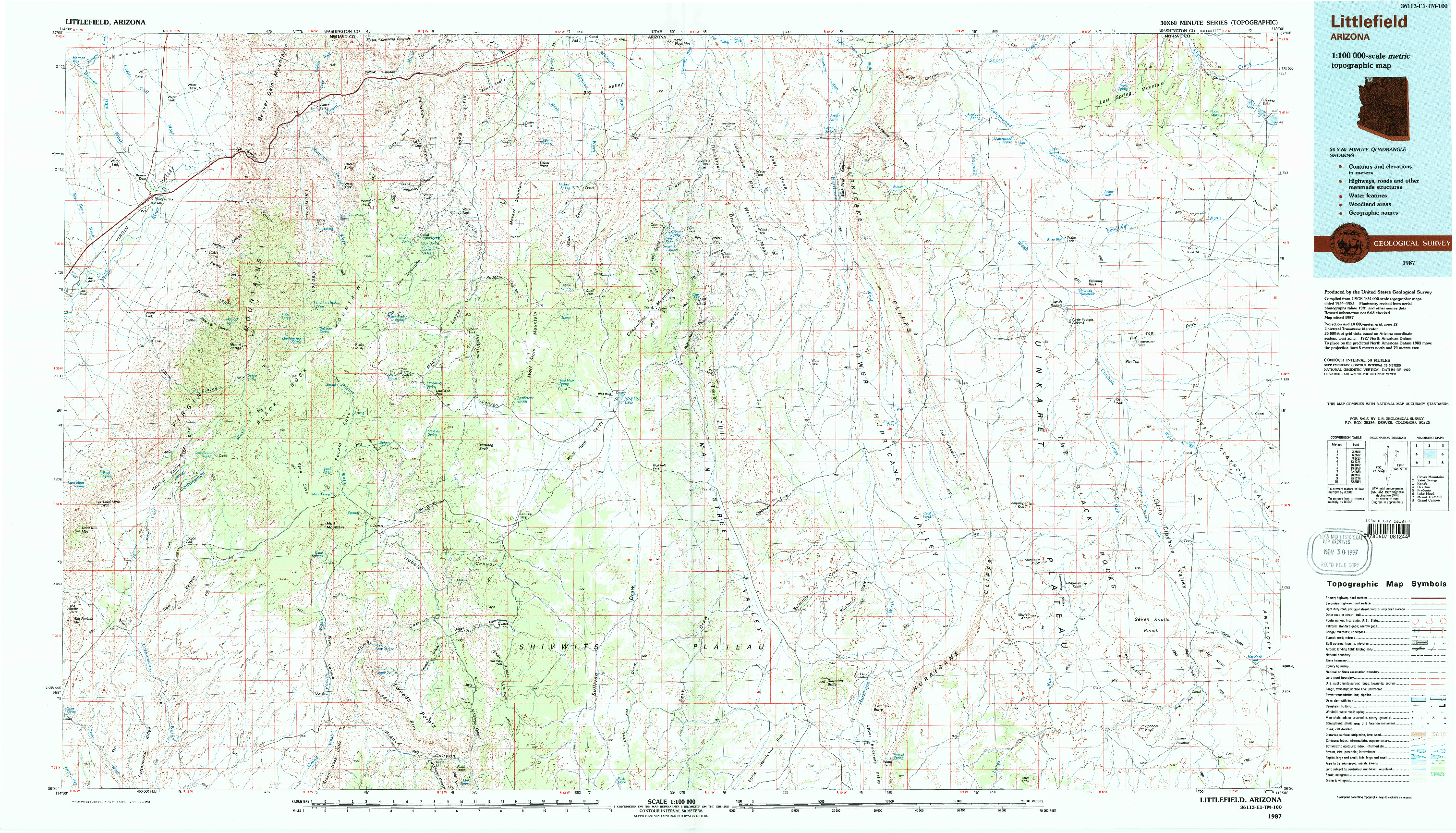USGS 1:100000-SCALE QUADRANGLE FOR LITTLEFIELD, AZ 1987