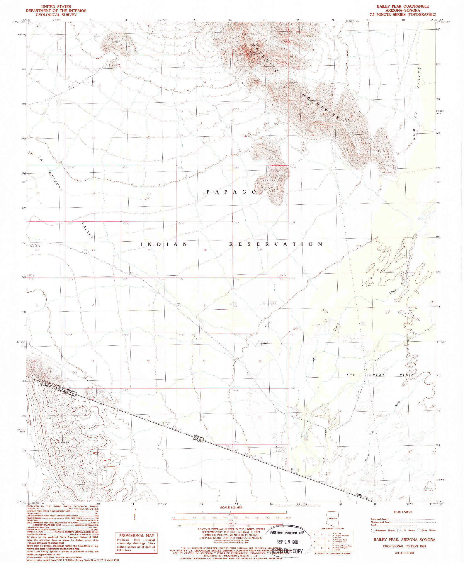 USGS 1:24000-SCALE QUADRANGLE FOR BAILEY PEAK, AZ 1988