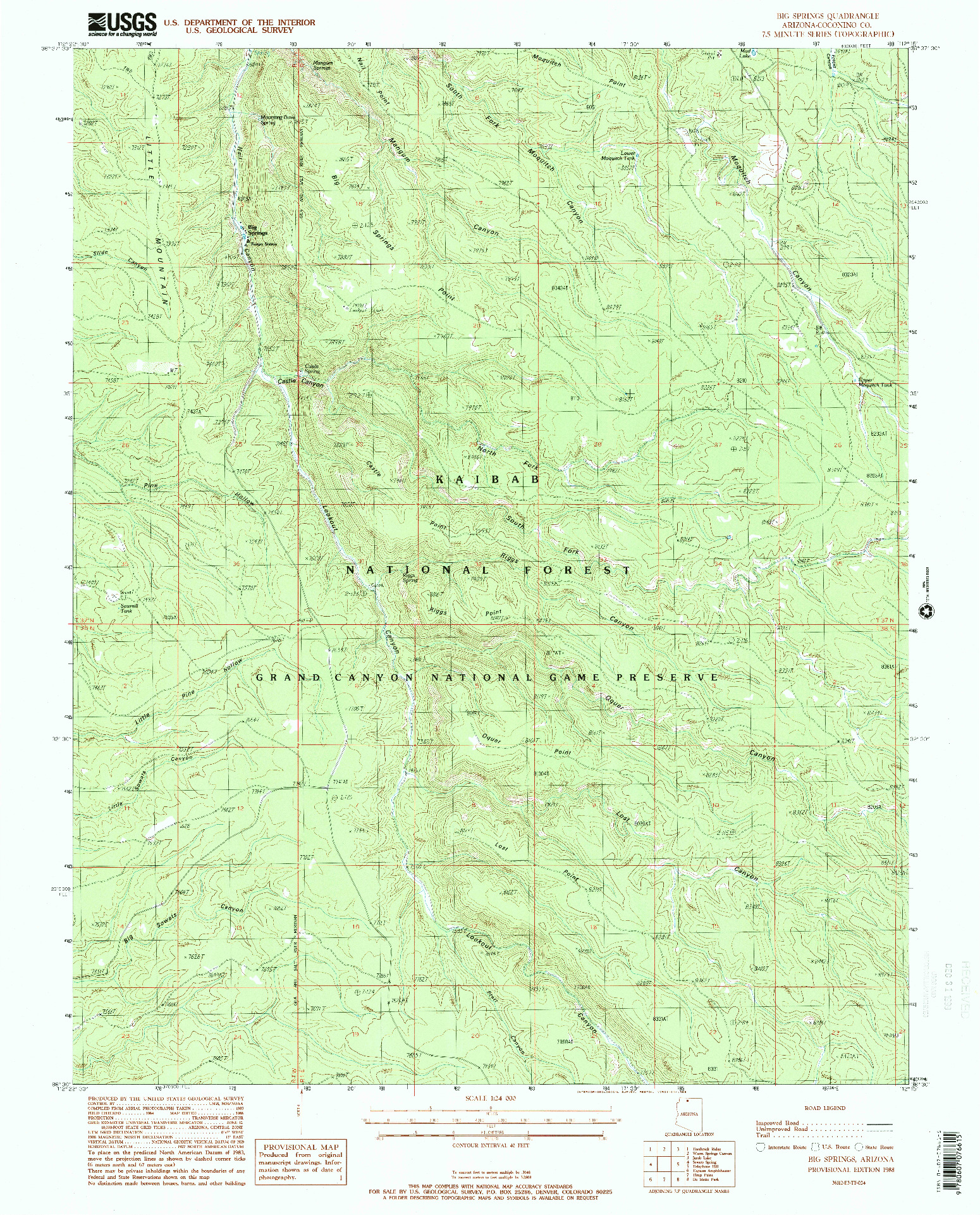 USGS 1:24000-SCALE QUADRANGLE FOR BIG SPRINGS, AZ 1988