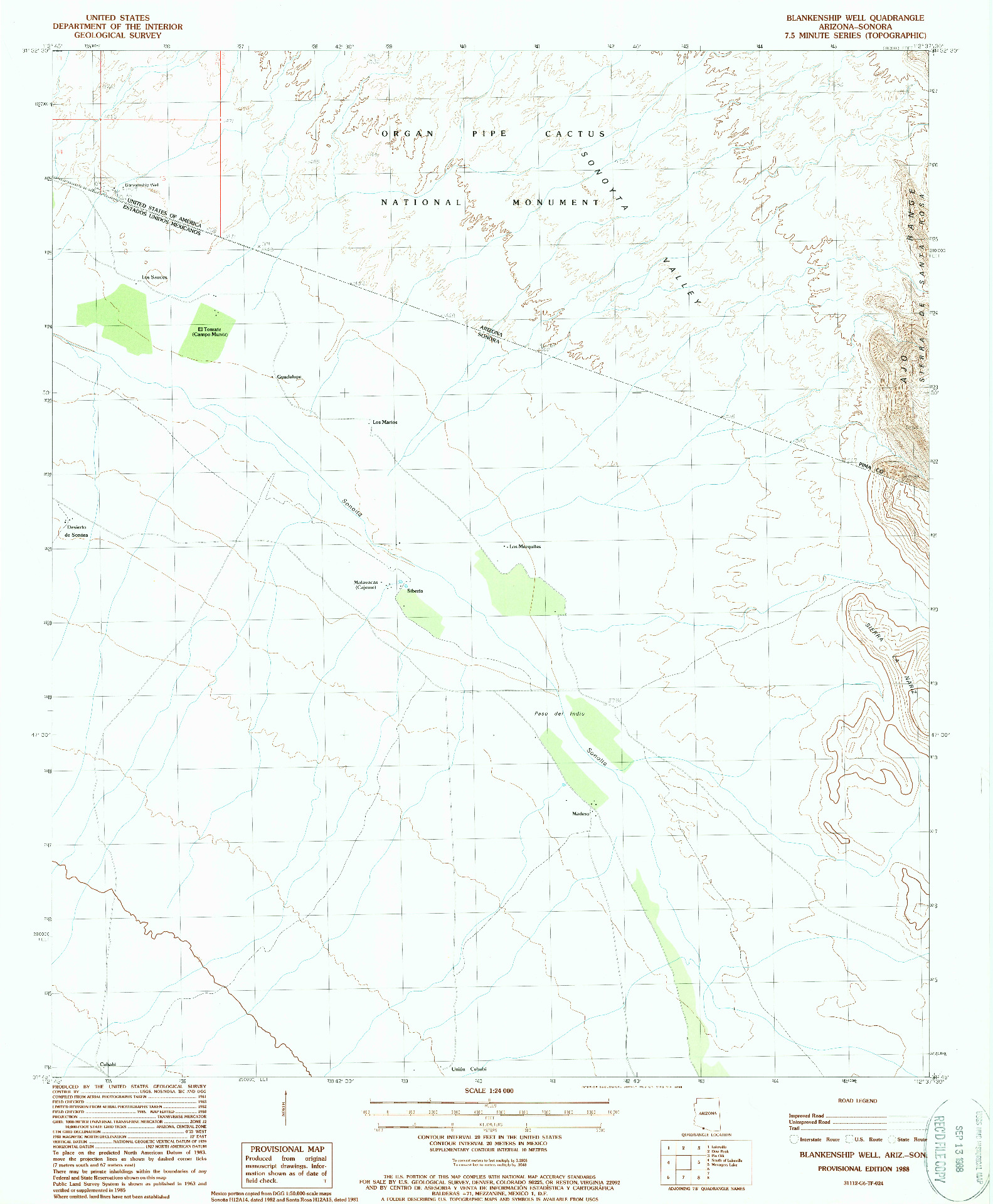 USGS 1:24000-SCALE QUADRANGLE FOR BLANKENSHIP WELL, AZ 1988