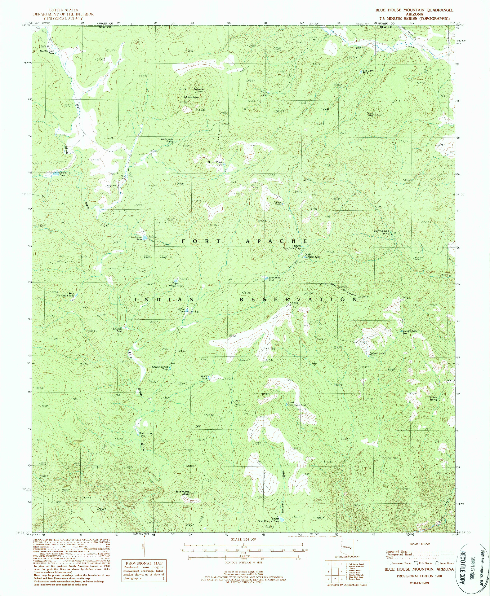 USGS 1:24000-SCALE QUADRANGLE FOR BLUE HOUSE MOUNTAIN, AZ 1988