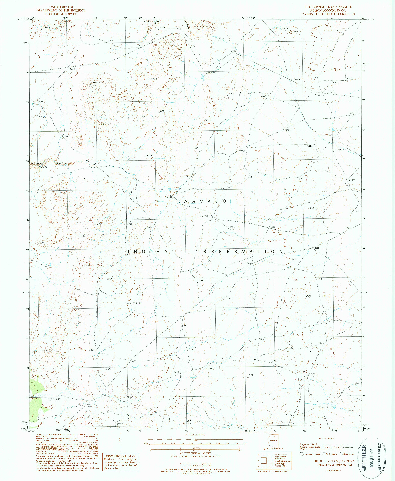 USGS 1:24000-SCALE QUADRANGLE FOR BLUE SPRING SE, AZ 1988