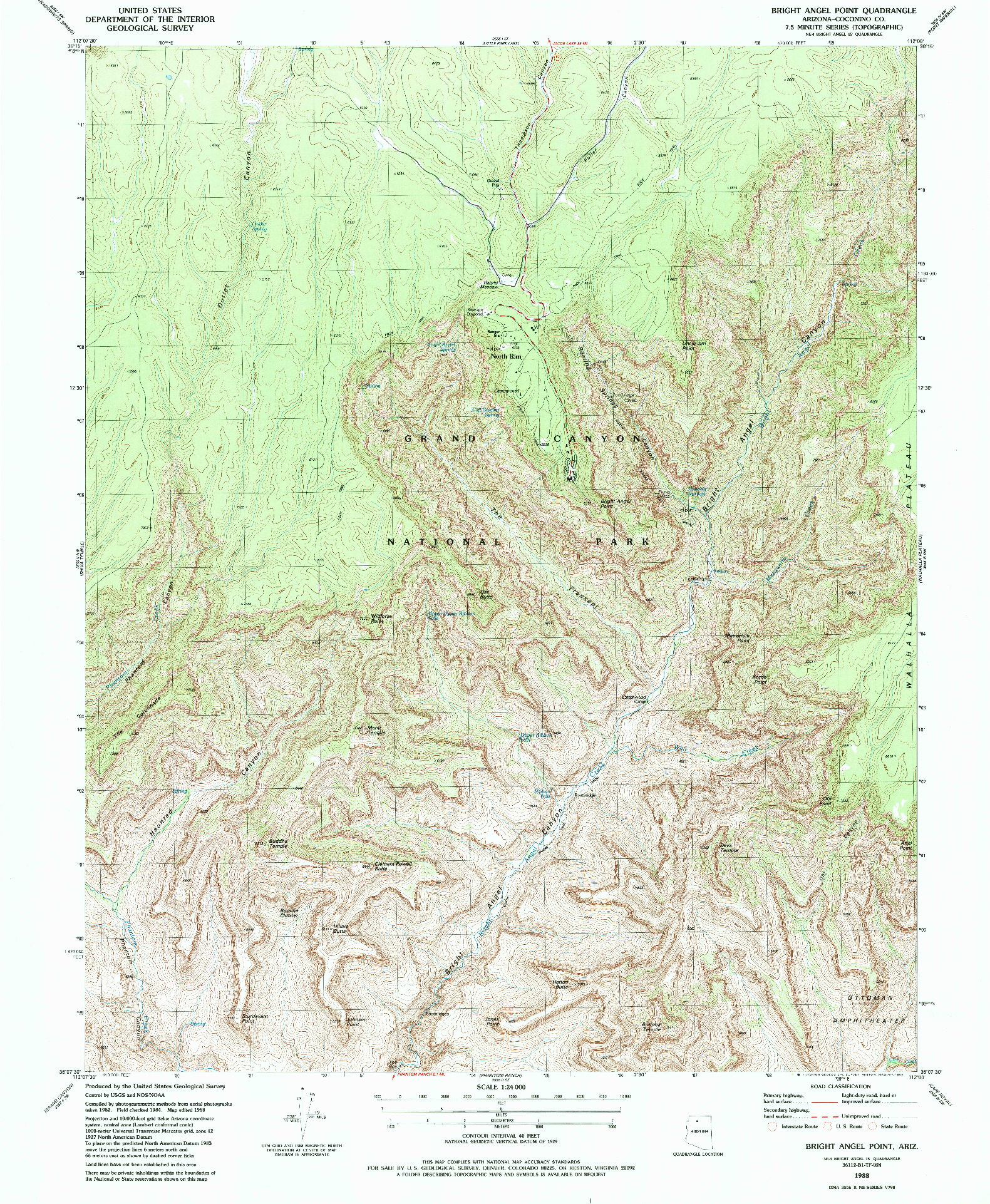 USGS 1:24000-SCALE QUADRANGLE FOR BRIGHT ANGEL POINT, AZ 1988