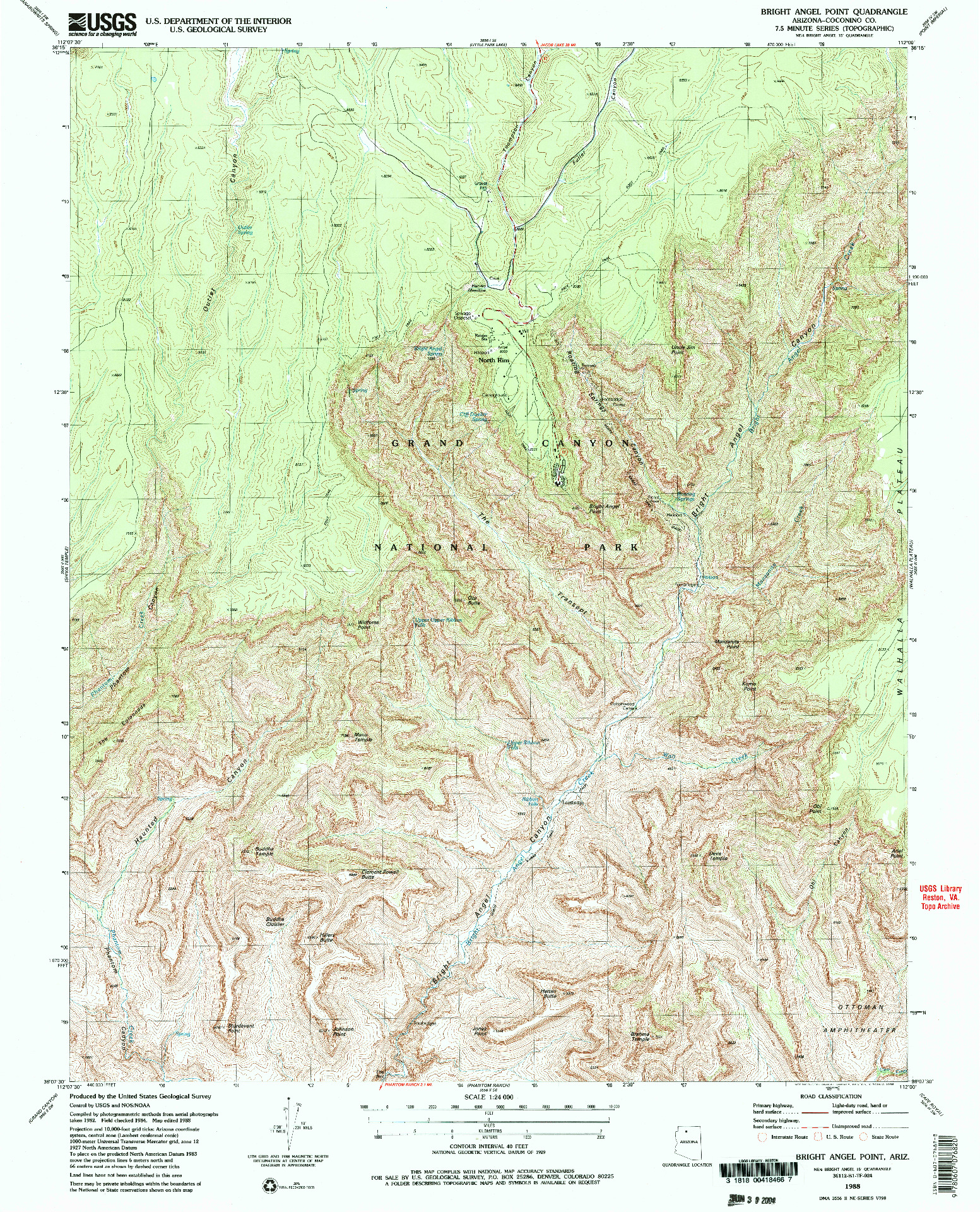 USGS 1:24000-SCALE QUADRANGLE FOR BRIGHT ANGEL POINT, AZ 1988