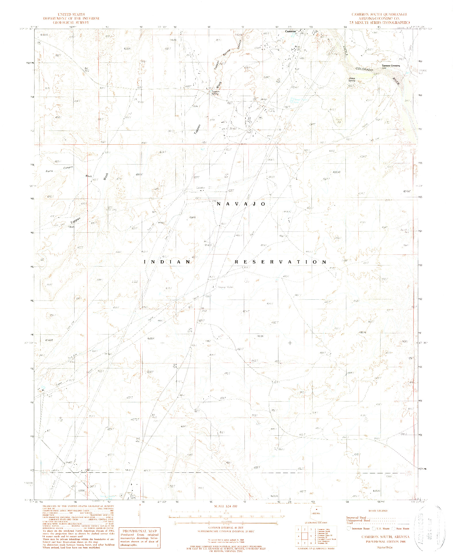 USGS 1:24000-SCALE QUADRANGLE FOR CAMERON SOUTH, AZ 1988
