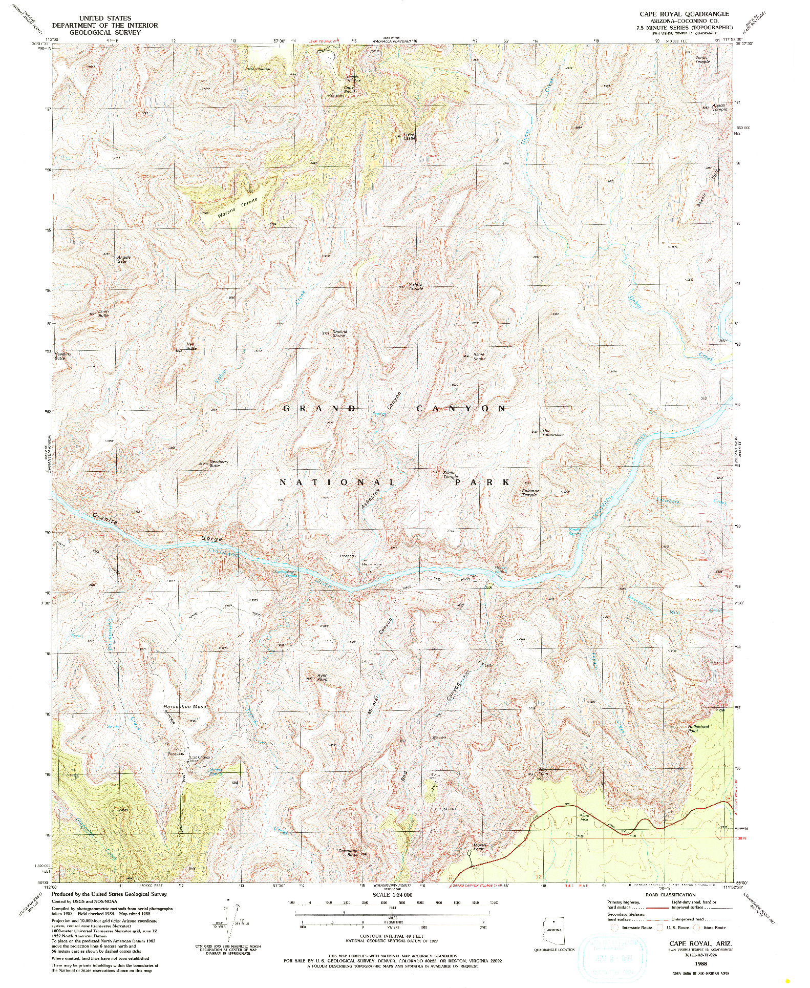 USGS 1:24000-SCALE QUADRANGLE FOR CAPE ROYAL, AZ 1988