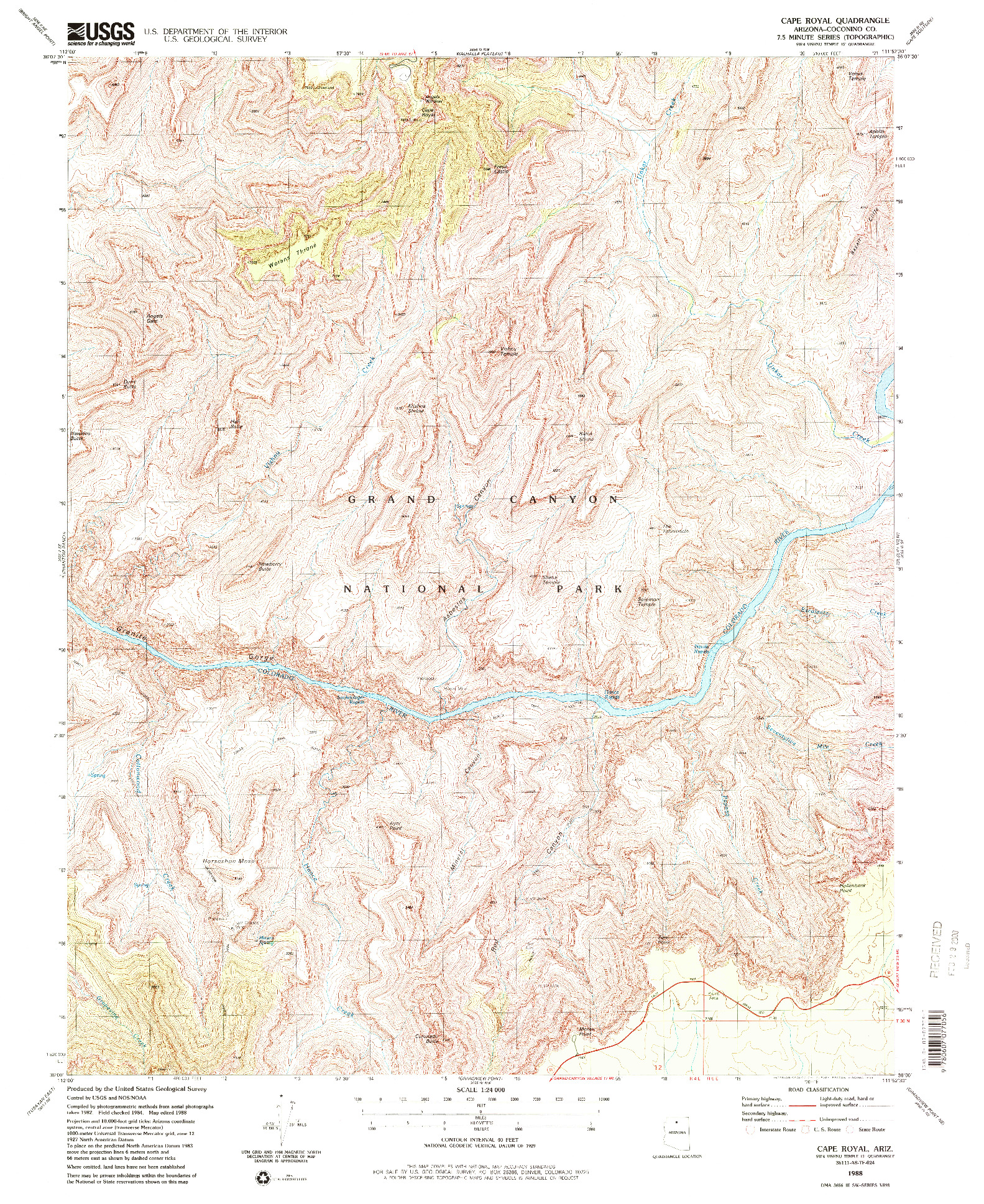 USGS 1:24000-SCALE QUADRANGLE FOR CAPE ROYAL, AZ 1988