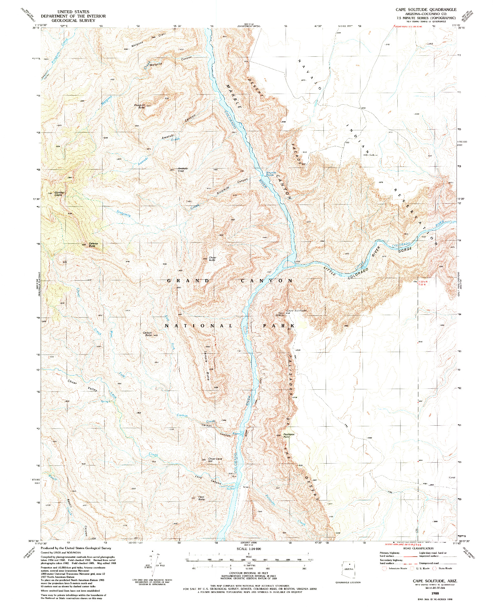 USGS 1:24000-SCALE QUADRANGLE FOR CAPE SOLITUDE, AZ 1988
