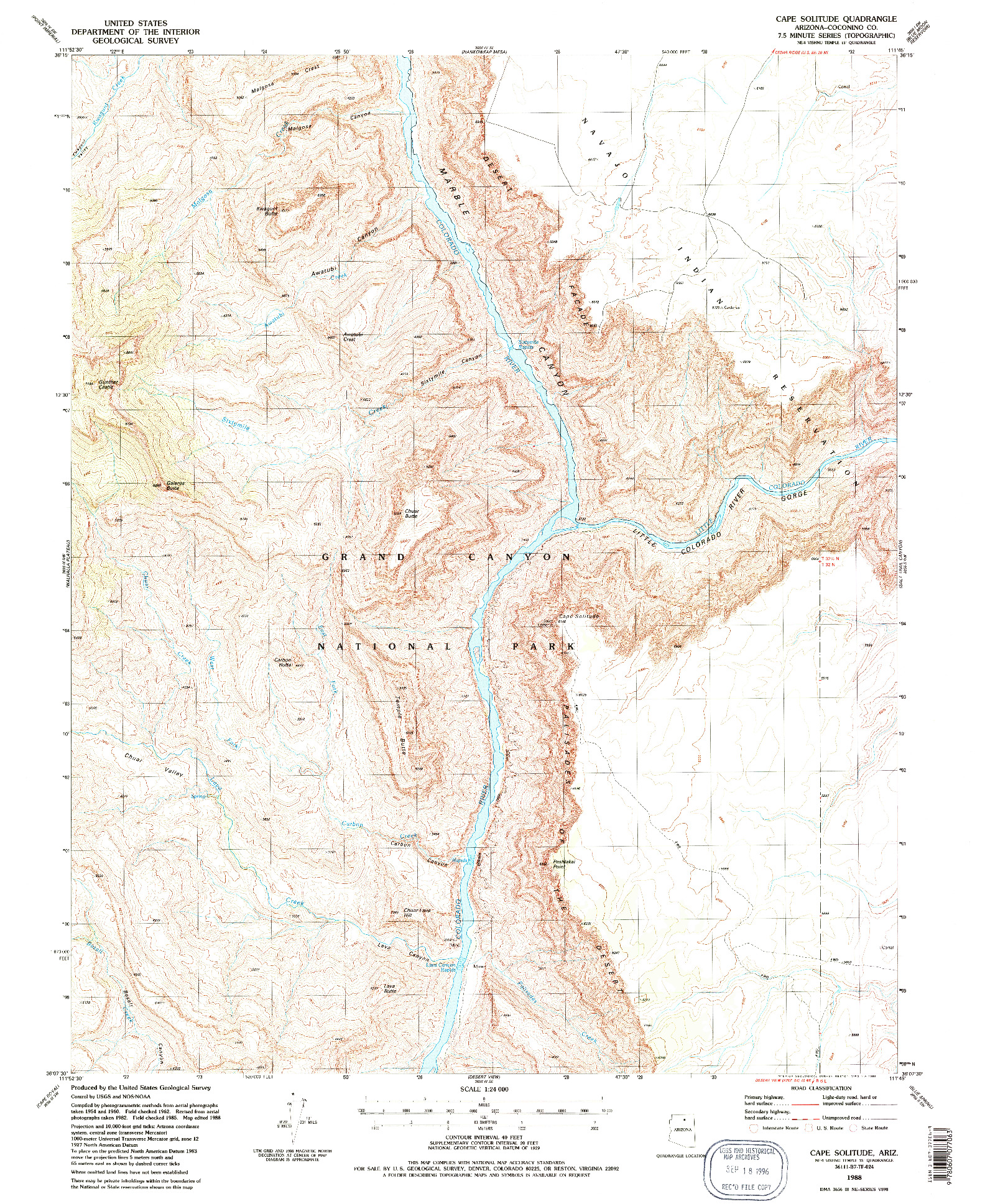 USGS 1:24000-SCALE QUADRANGLE FOR CAPE SOLITUDE, AZ 1988