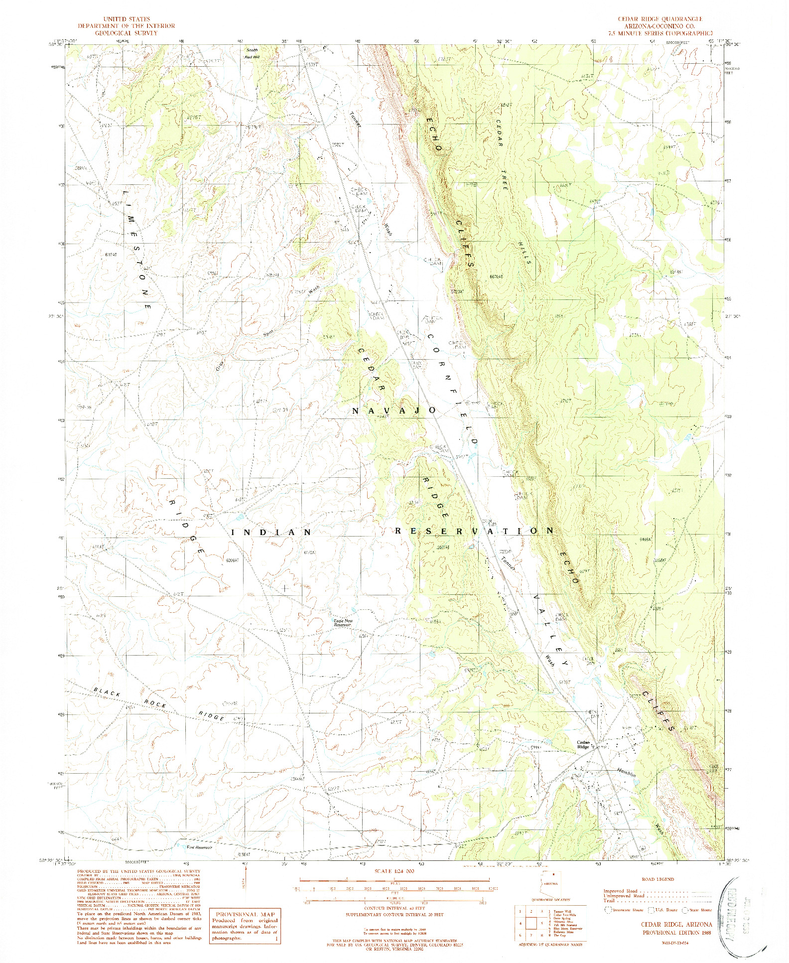 USGS 1:24000-SCALE QUADRANGLE FOR CEDAR RIDGE, AZ 1988