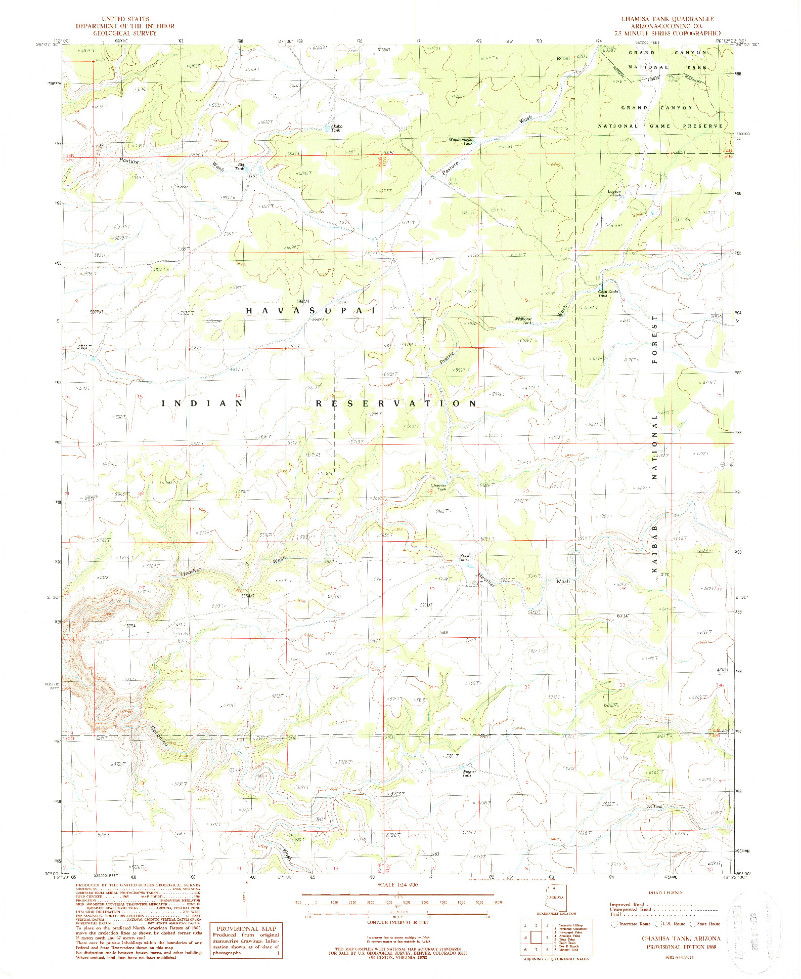USGS 1:24000-SCALE QUADRANGLE FOR CHAMISA TANK, AZ 1988