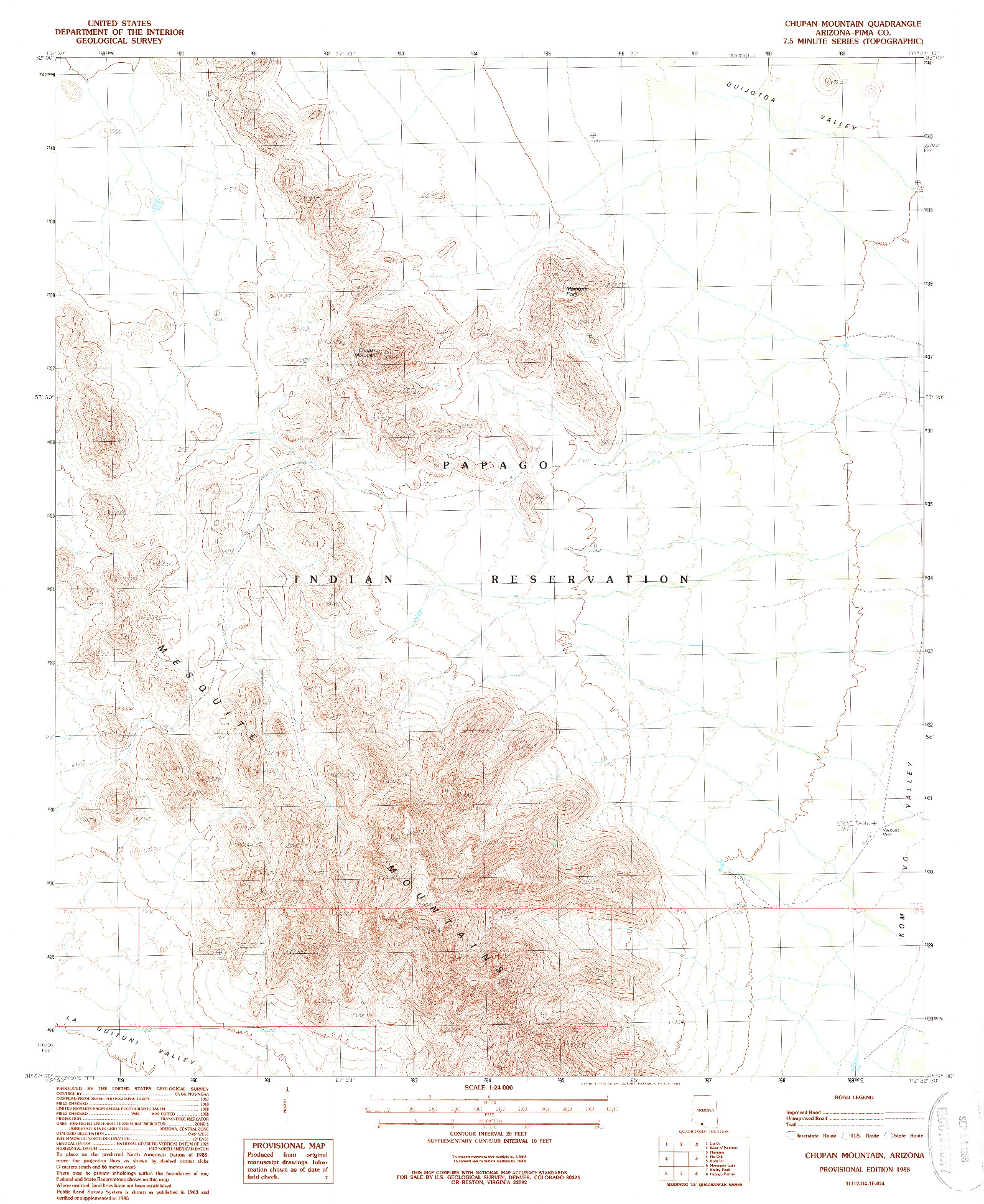 USGS 1:24000-SCALE QUADRANGLE FOR CHUPAN MOUNTAIN, AZ 1988