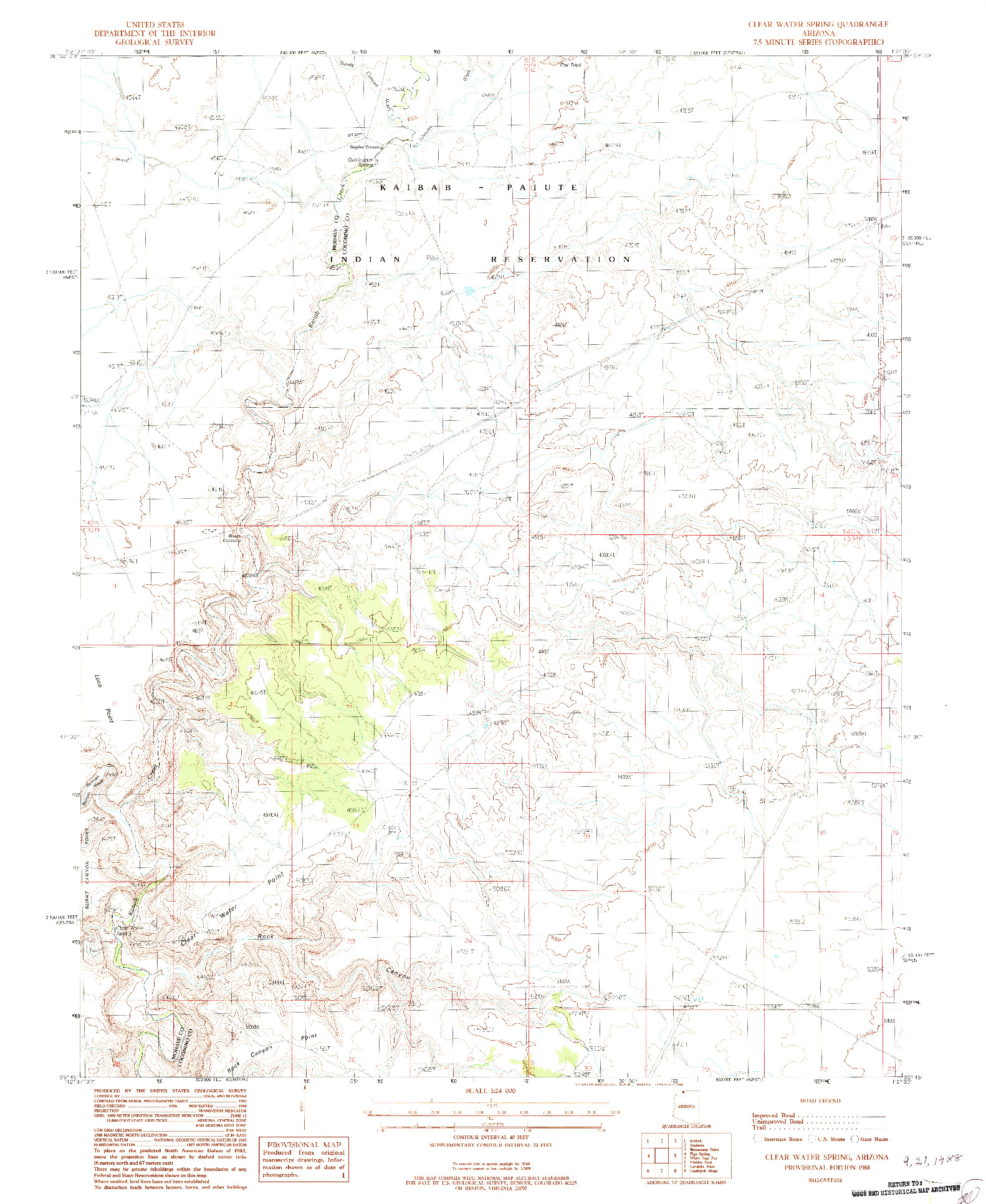 USGS 1:24000-SCALE QUADRANGLE FOR CLEAR WATER SPRING, AZ 1988