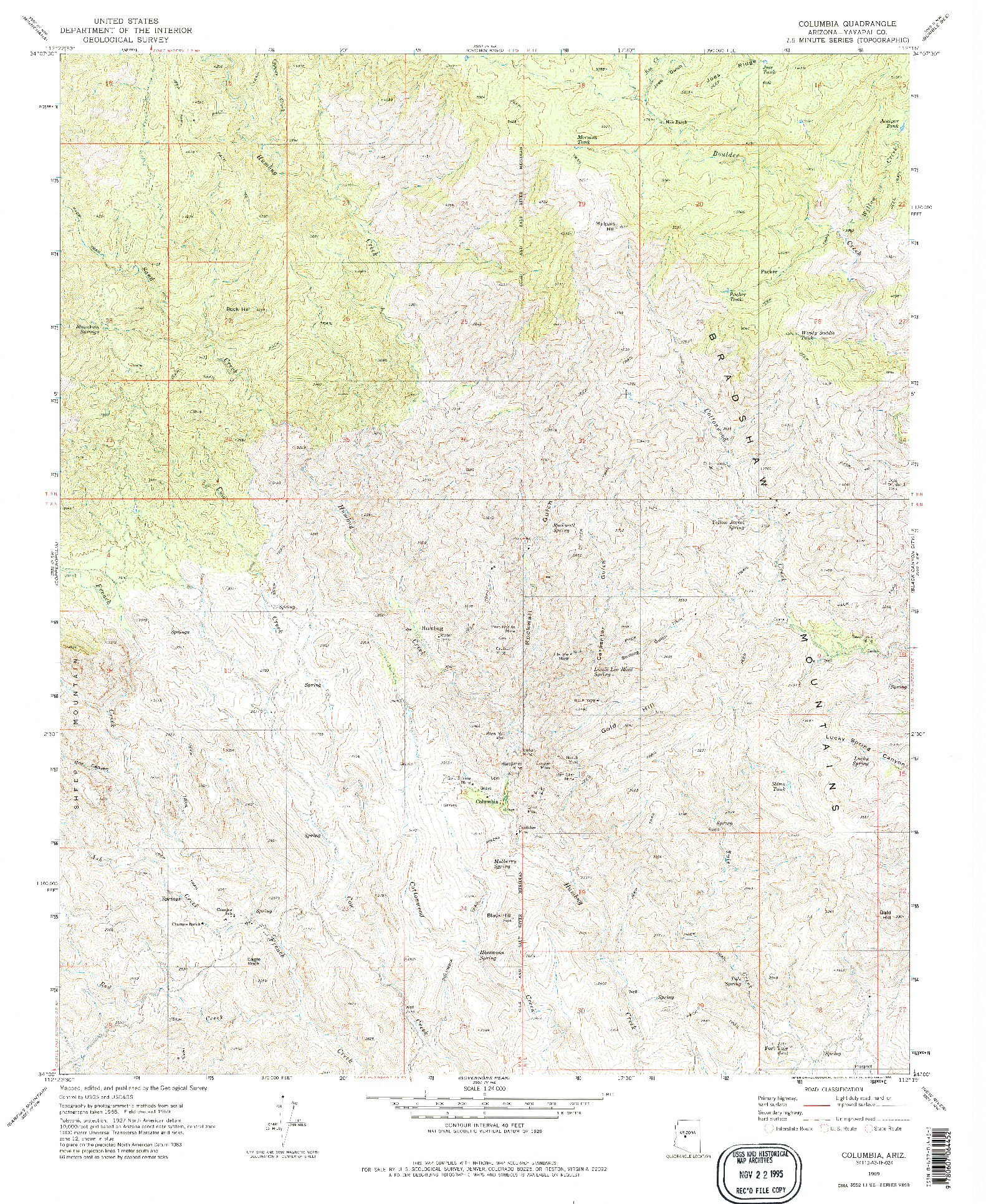 USGS 1:24000-SCALE QUADRANGLE FOR COLUMBIA, AZ 1969