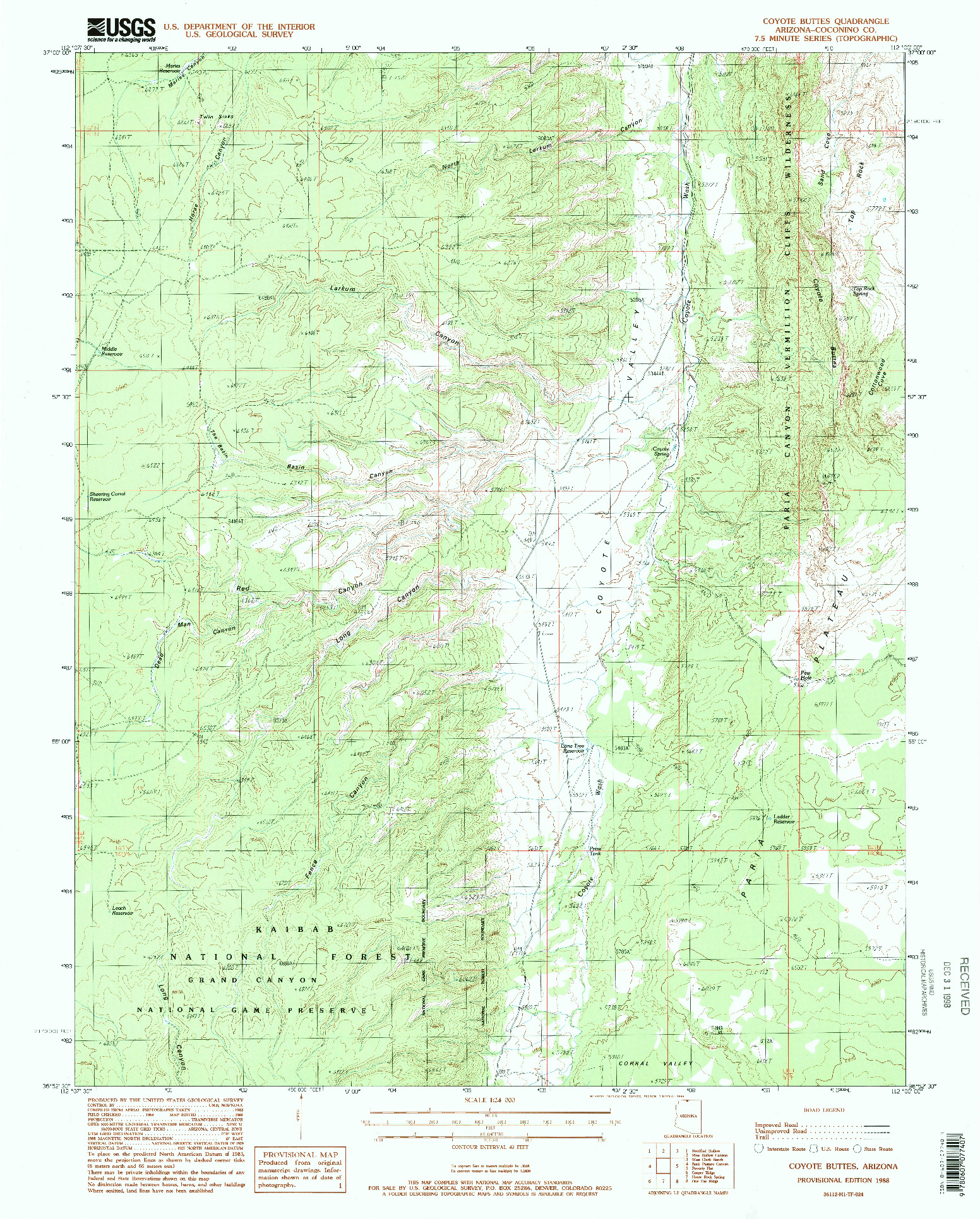 USGS 1:24000-SCALE QUADRANGLE FOR COYOTE BUTTES, AZ 1988