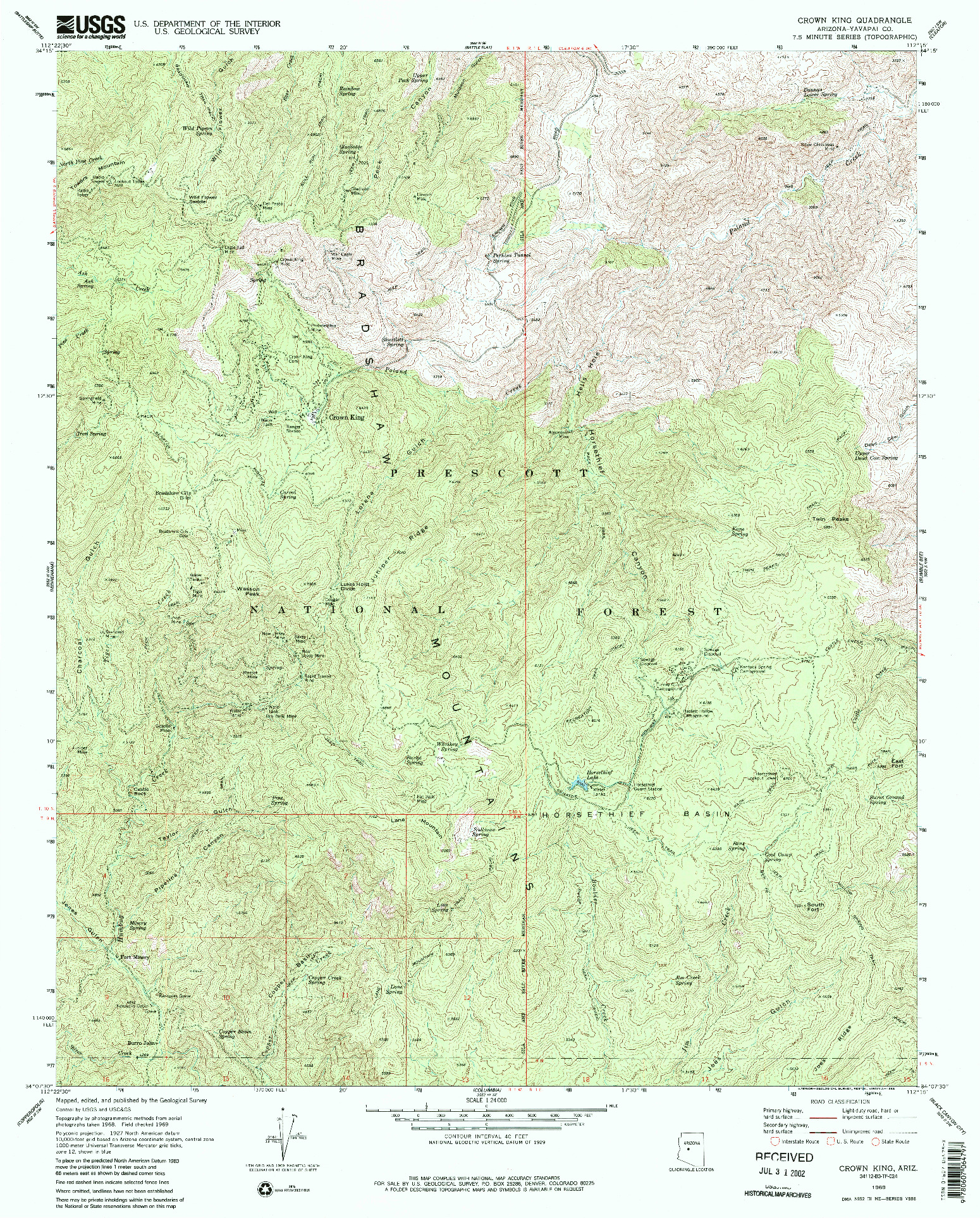 USGS 1:24000-SCALE QUADRANGLE FOR CROWN KING, AZ 1969