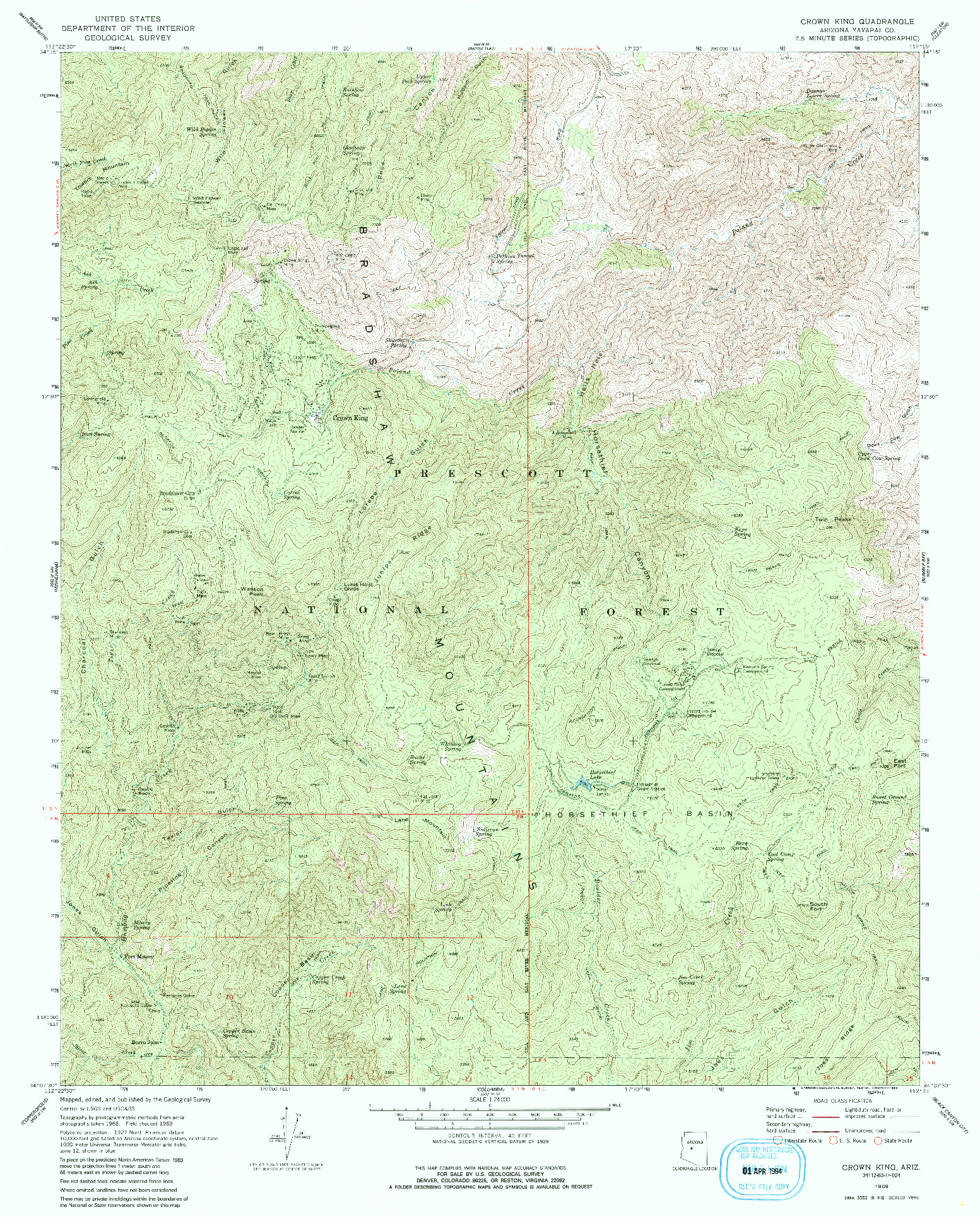 USGS 1:24000-SCALE QUADRANGLE FOR CROWN KING, AZ 1969