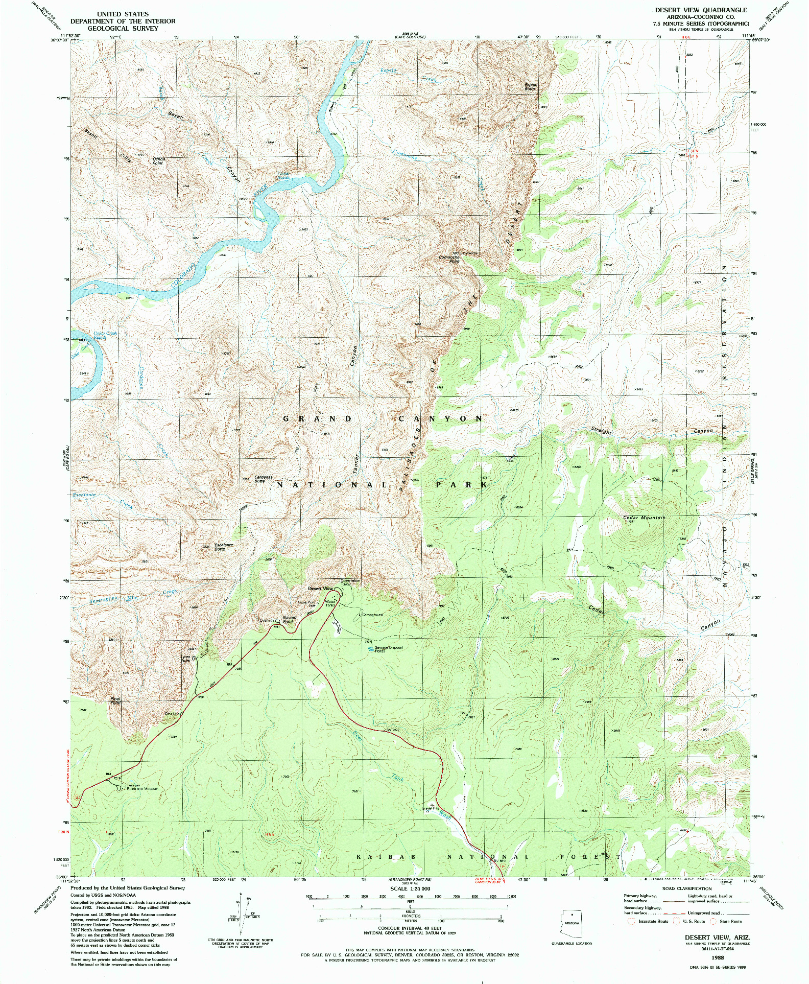 USGS 1:24000-SCALE QUADRANGLE FOR DESERT VIEW, AZ 1988