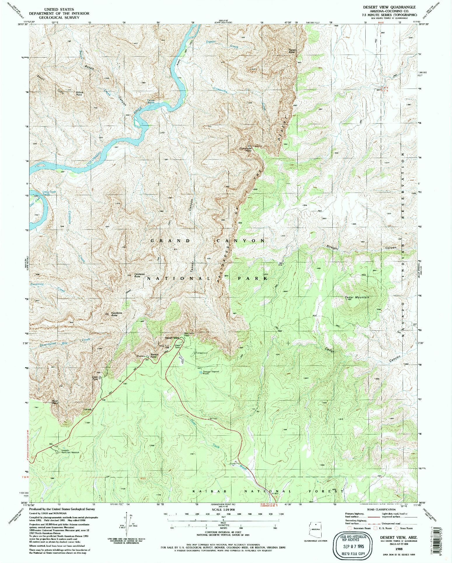 USGS 1:24000-SCALE QUADRANGLE FOR DESERT VIEW, AZ 1988