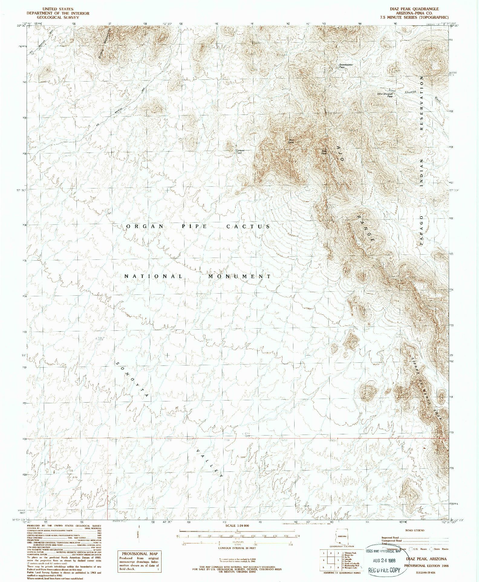 USGS 1:24000-SCALE QUADRANGLE FOR DIAZ PEAK, AZ 1988