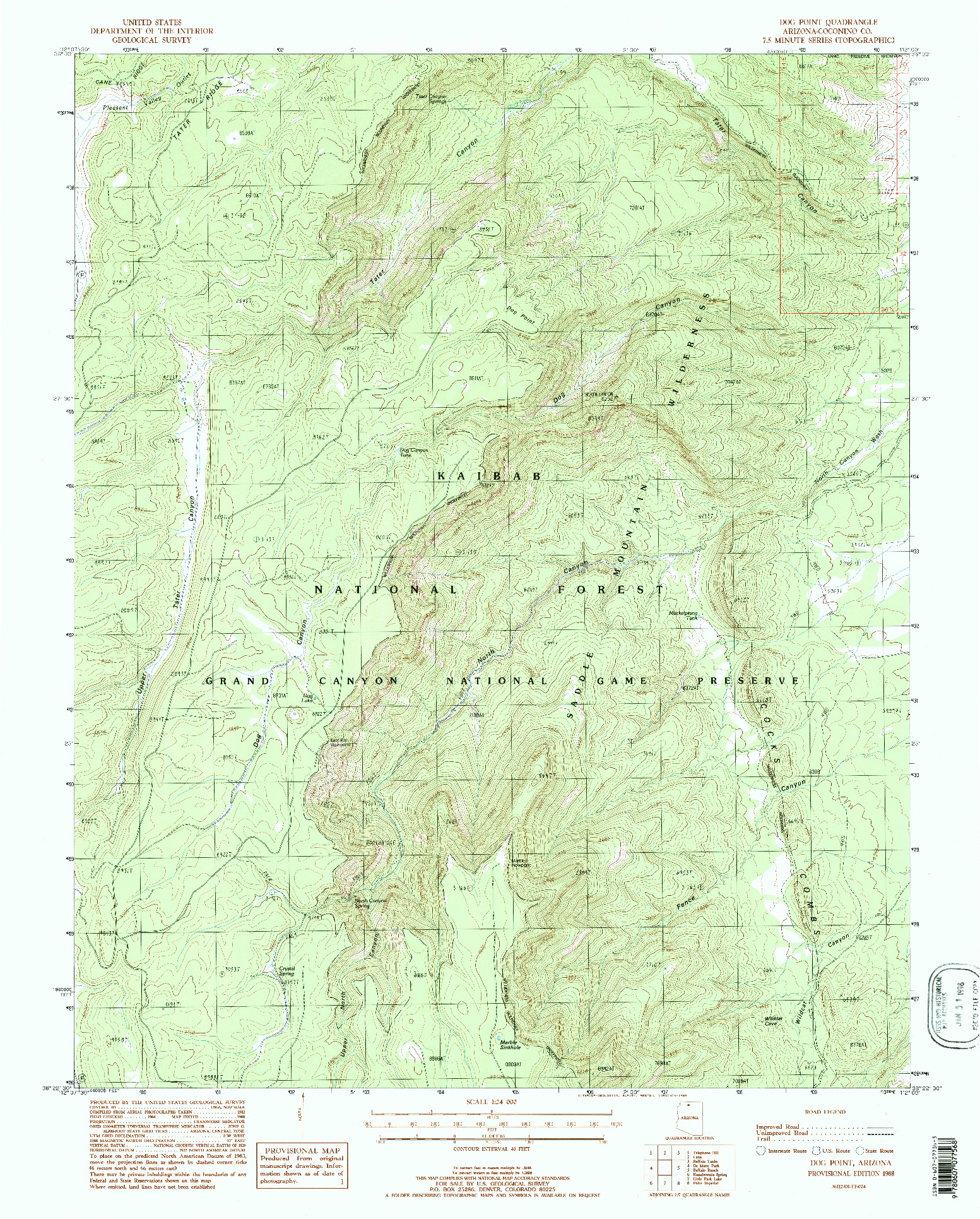 USGS 1:24000-SCALE QUADRANGLE FOR DOG POINT, AZ 1988