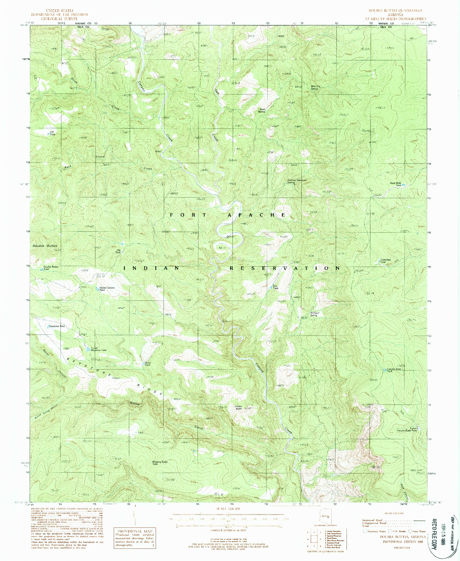 USGS 1:24000-SCALE QUADRANGLE FOR DOUBLE BUTTES, AZ 1988