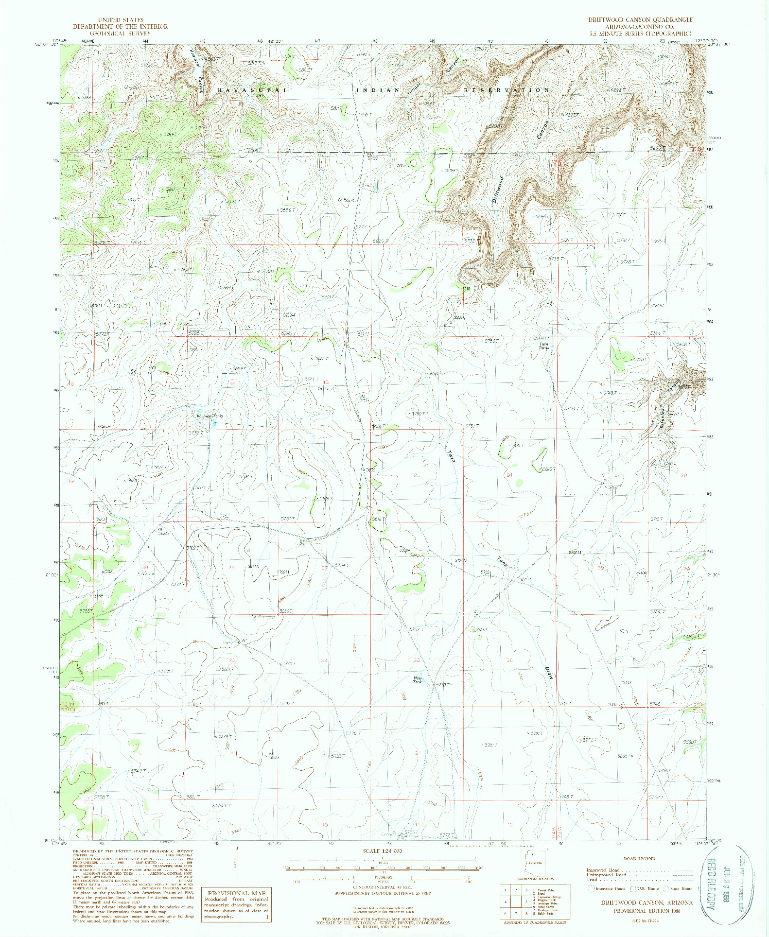USGS 1:24000-SCALE QUADRANGLE FOR DRIFTWOOD CANYON, AZ 1988