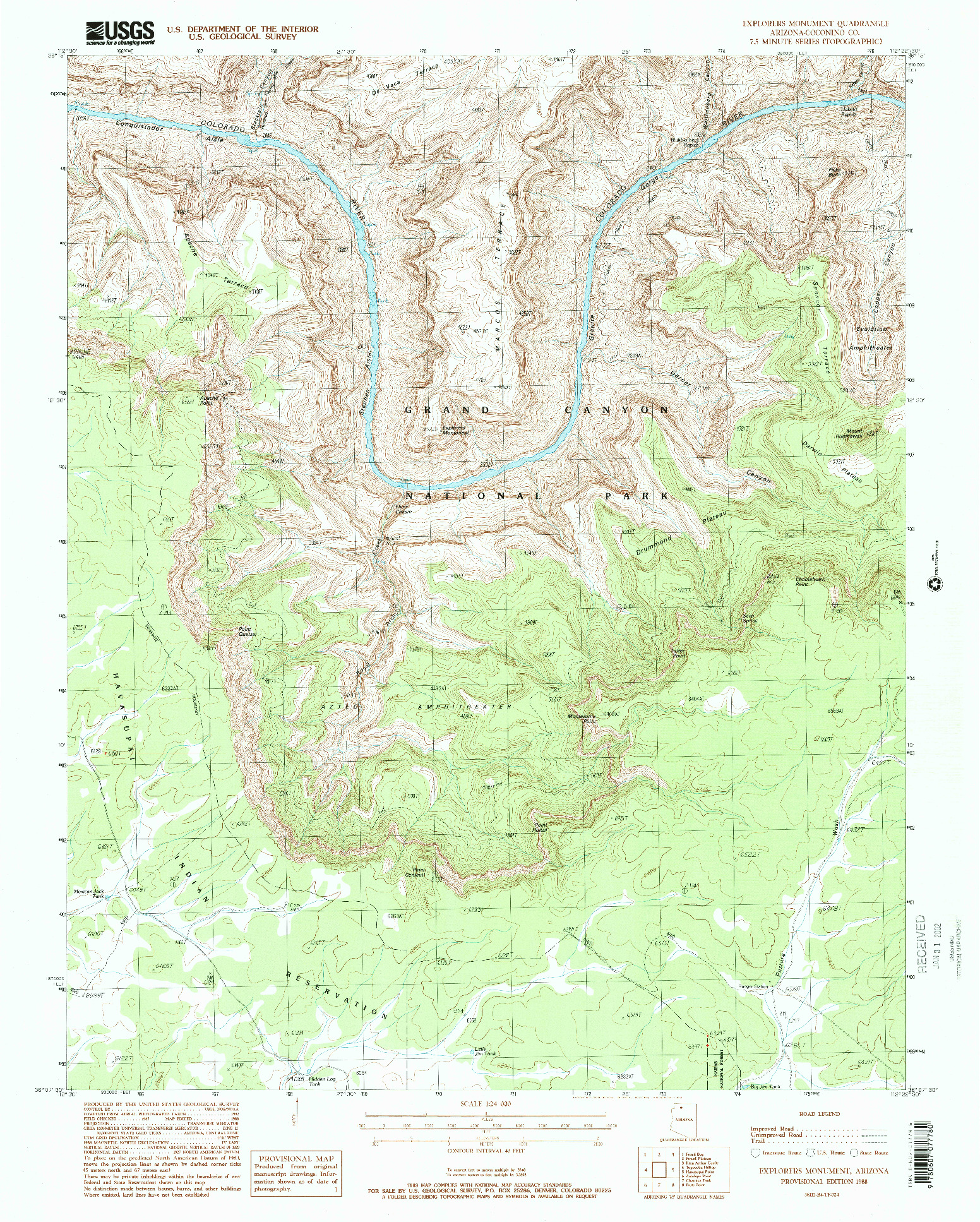 USGS 1:24000-SCALE QUADRANGLE FOR EXPLORERS MONUMENT, AZ 1988