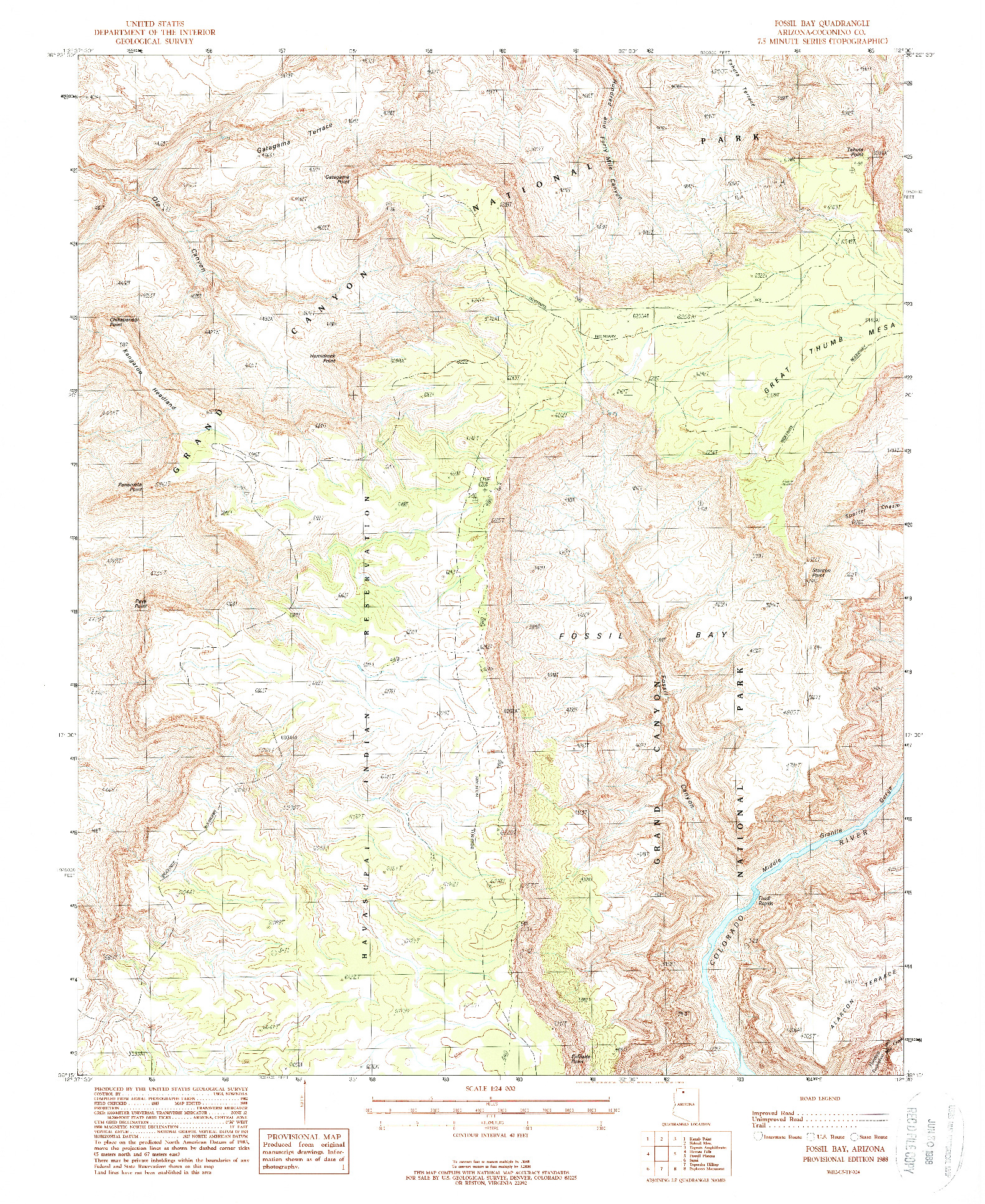 USGS 1:24000-SCALE QUADRANGLE FOR FOSSIL BAY, AZ 1988