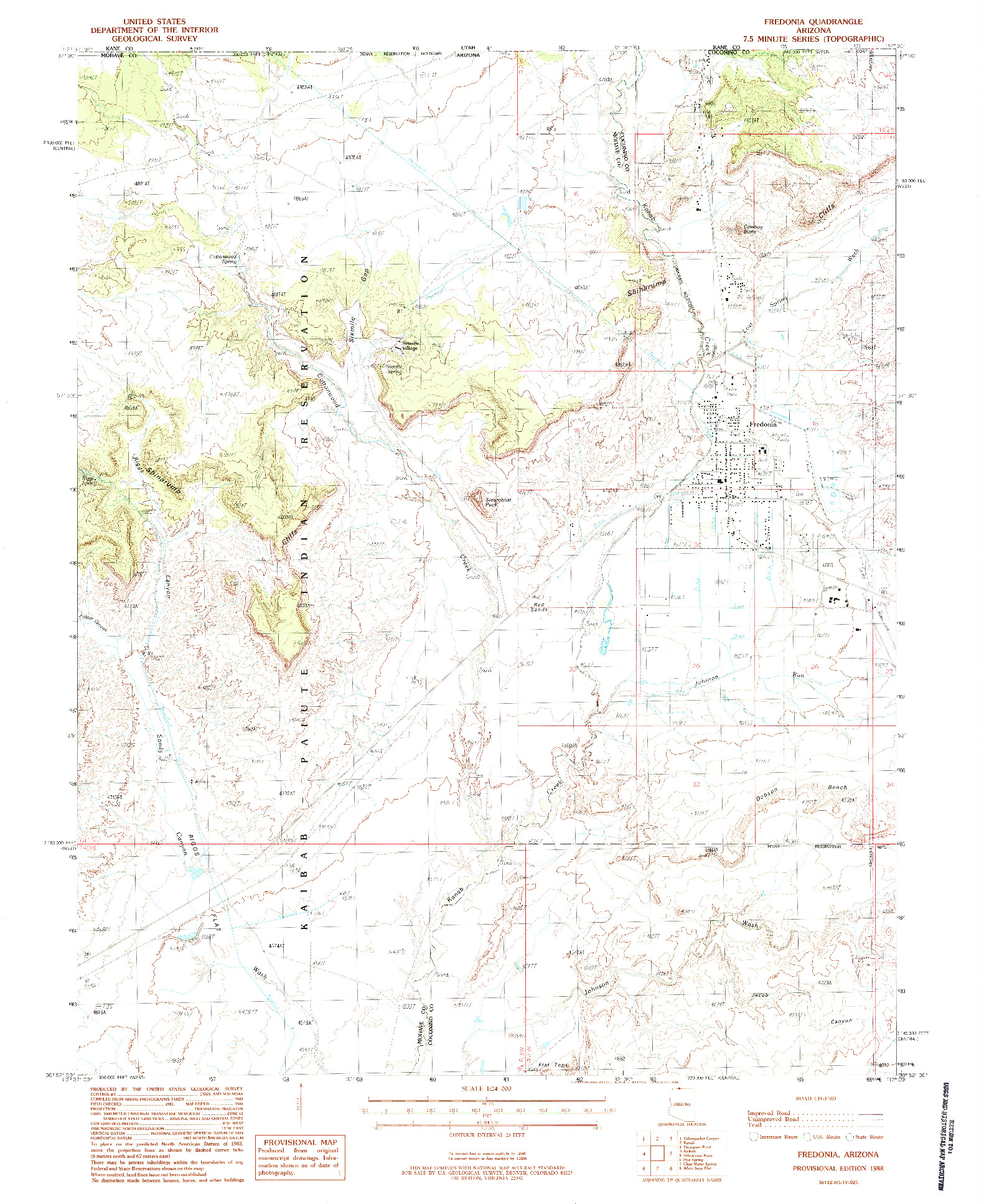 USGS 1:24000-SCALE QUADRANGLE FOR FREDONIA, AZ 1988