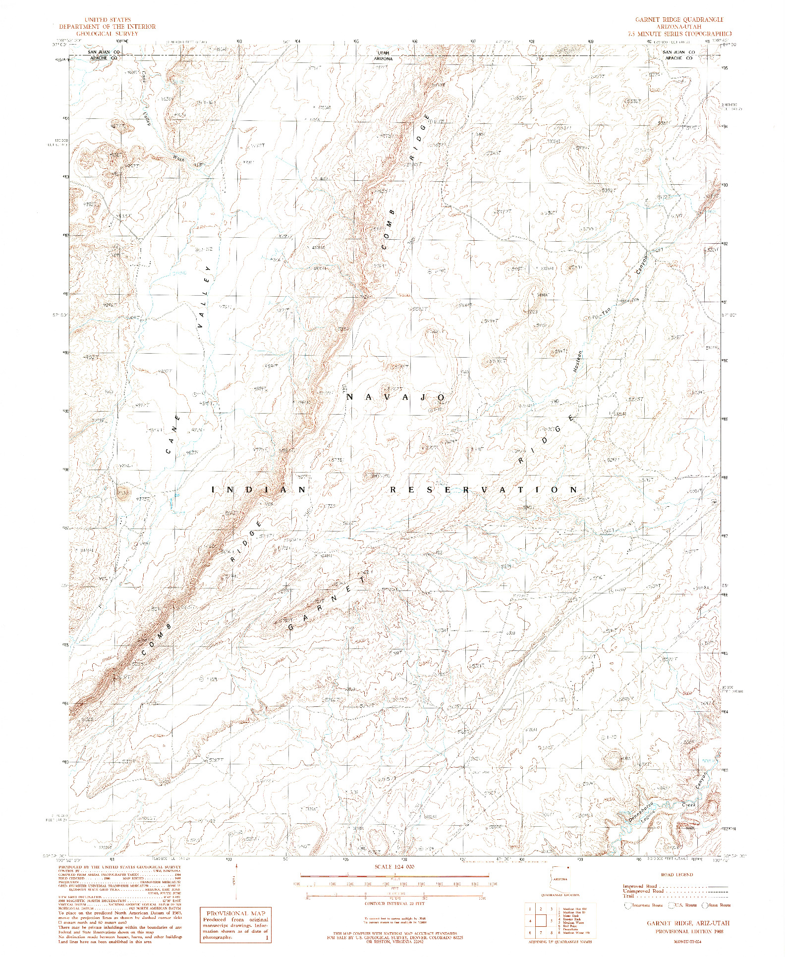 USGS 1:24000-SCALE QUADRANGLE FOR GARNET RIDGE, AZ 1988