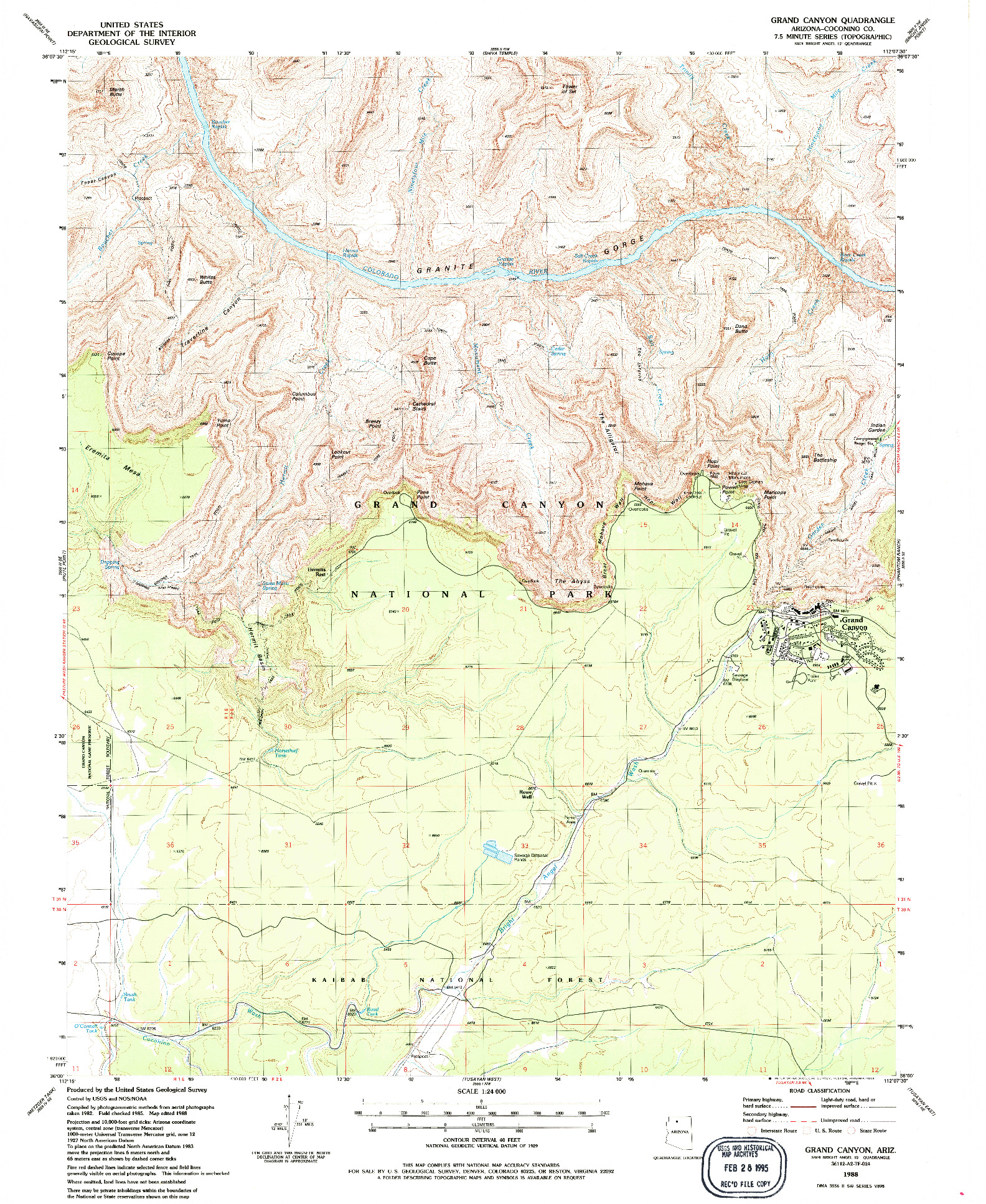 USGS 1:24000-SCALE QUADRANGLE FOR GRAND CANYON, AZ 1988