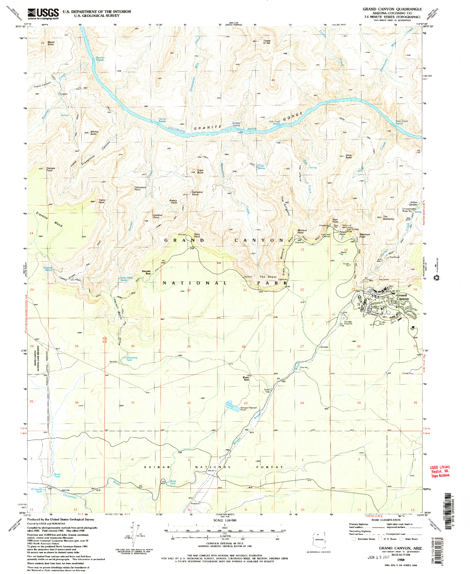 USGS 1:24000-SCALE QUADRANGLE FOR GRAND CANYON, AZ 1988