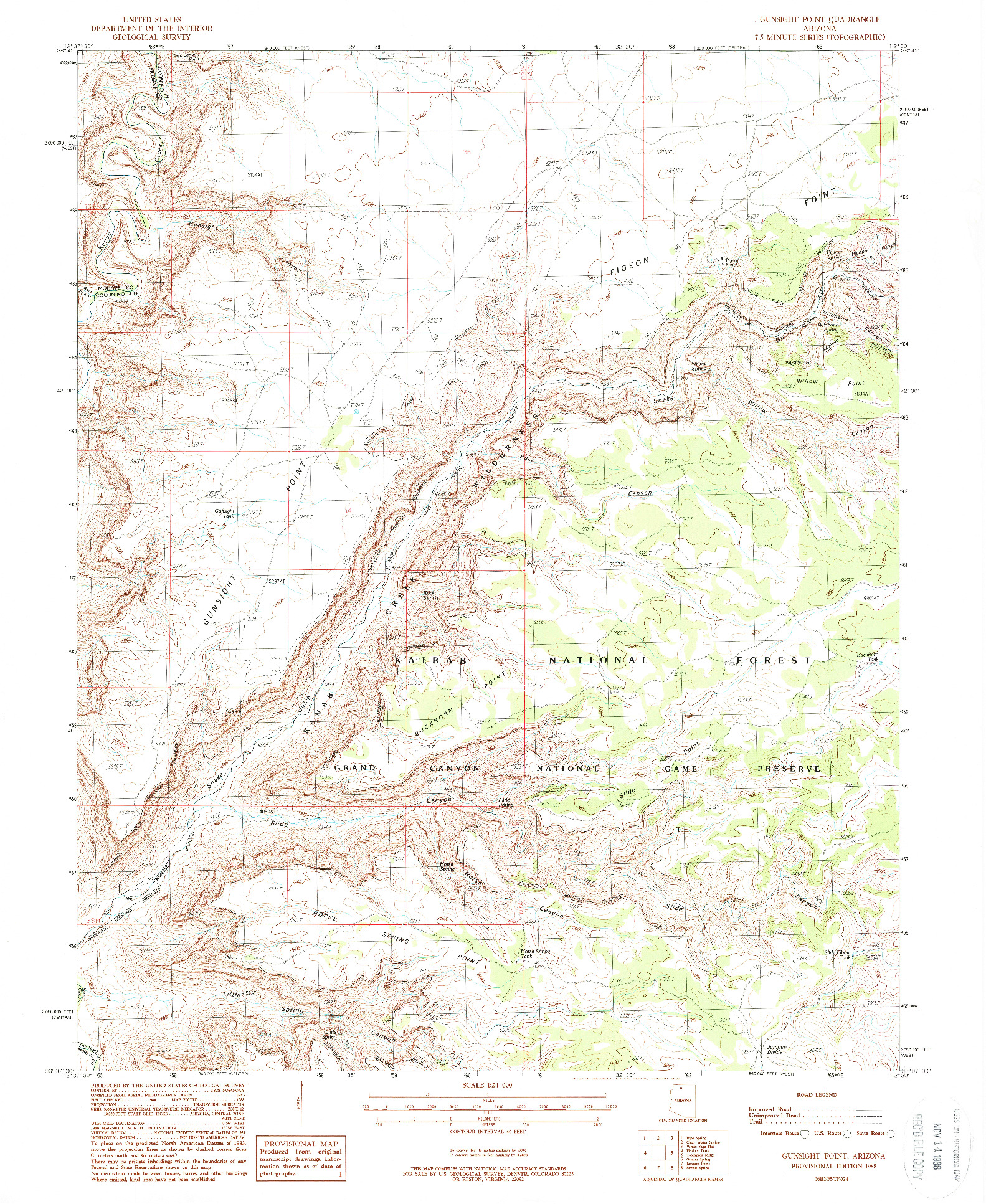 USGS 1:24000-SCALE QUADRANGLE FOR GUNSIGHT POINT, AZ 1988