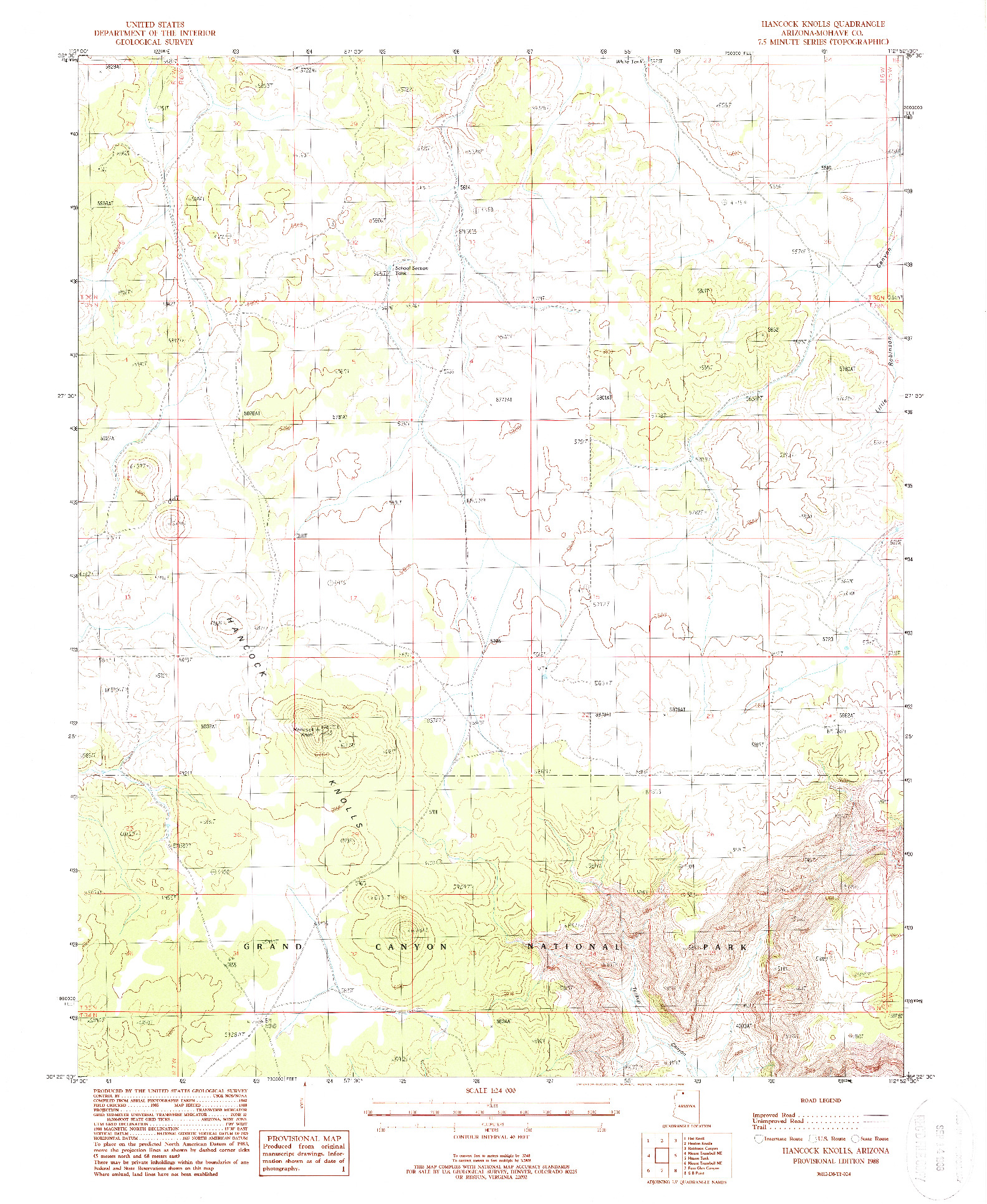 USGS 1:24000-SCALE QUADRANGLE FOR HANCOCK KNOLLS, AZ 1988