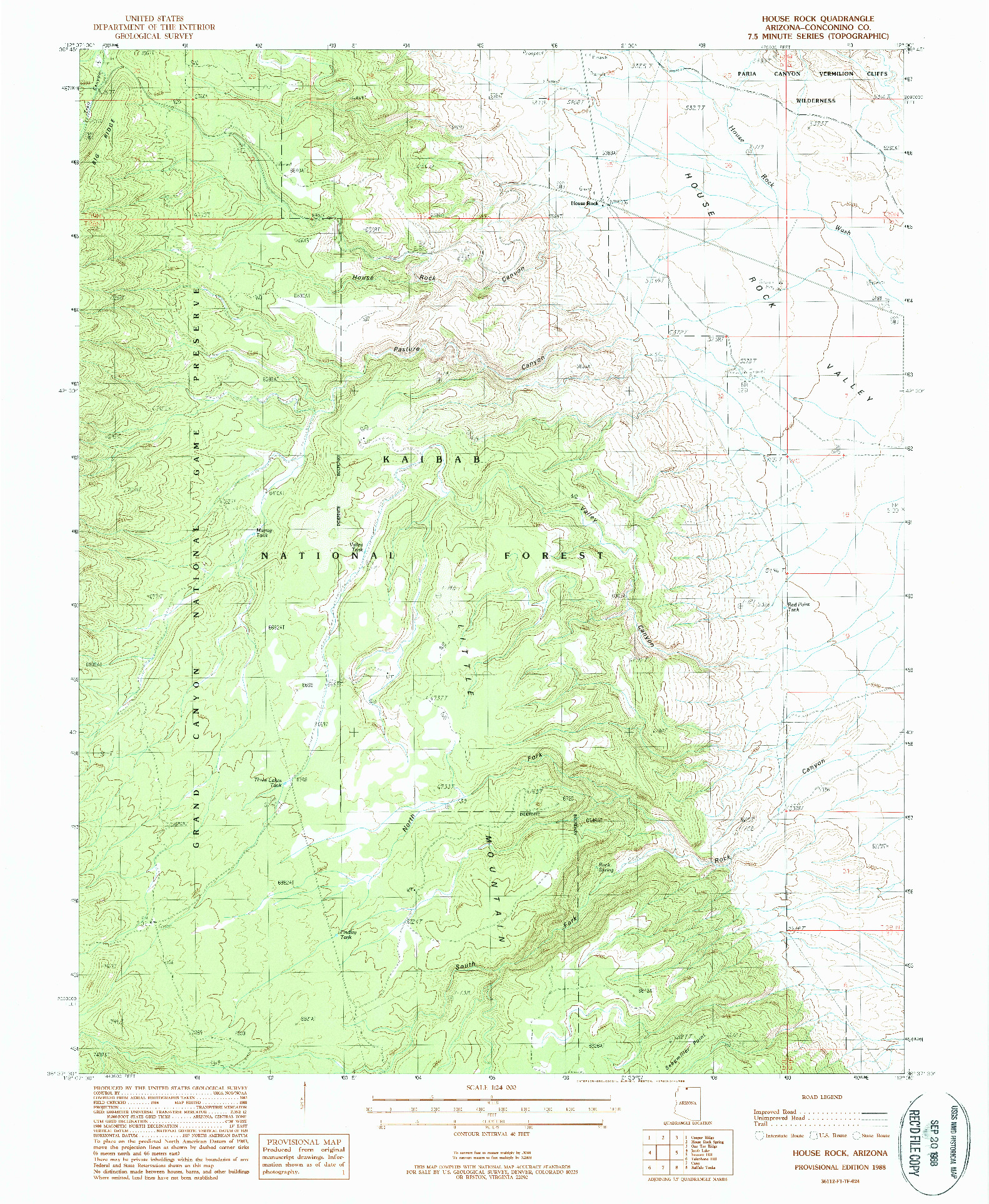USGS 1:24000-SCALE QUADRANGLE FOR HOUSE ROCK, AZ 1988