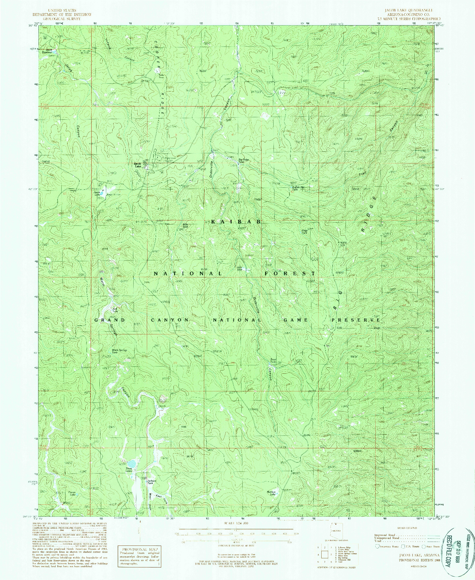 USGS 1:24000-SCALE QUADRANGLE FOR JACOB LAKE, AZ 1988