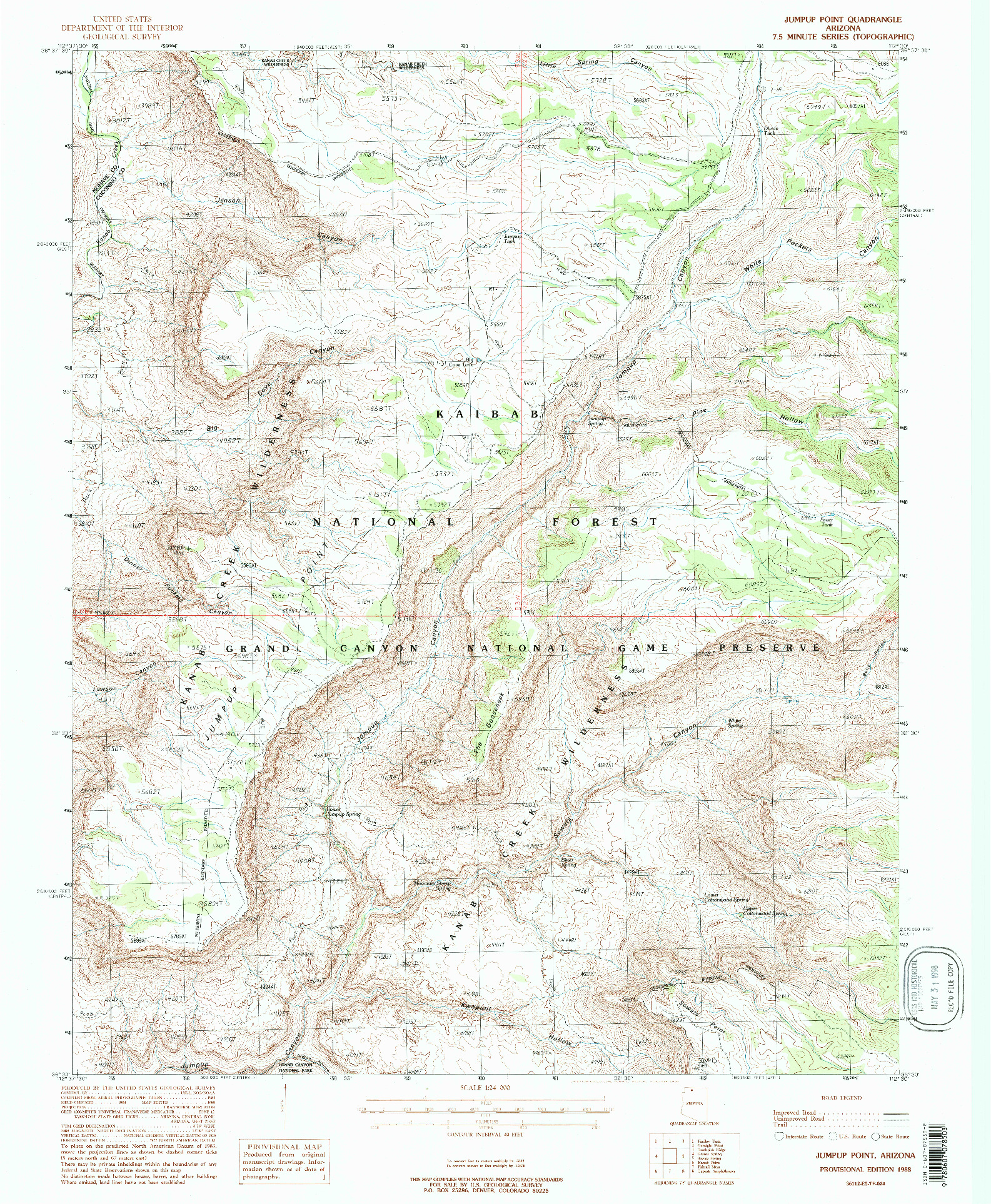 USGS 1:24000-SCALE QUADRANGLE FOR JUMPUP POINT, AZ 1988