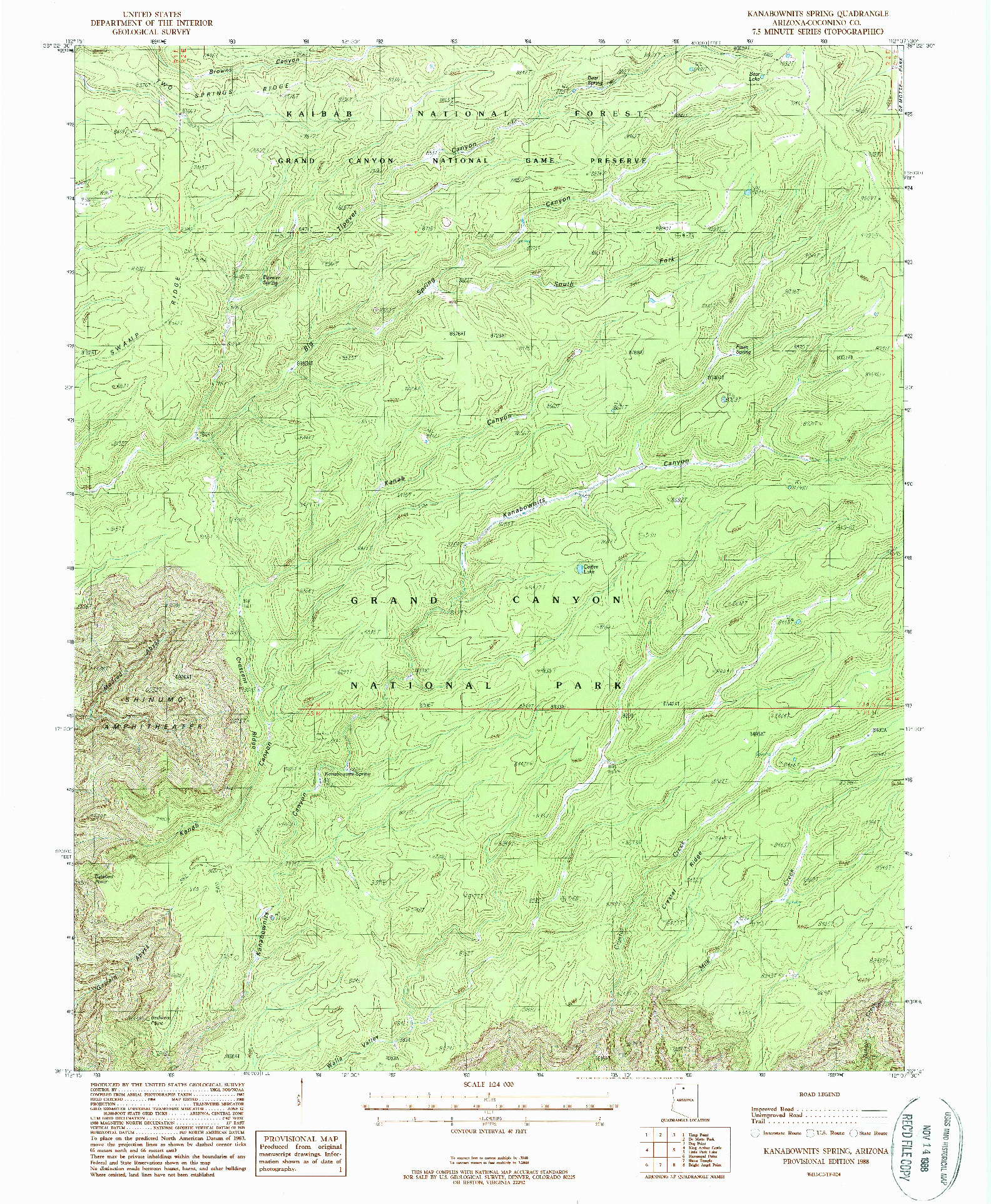 USGS 1:24000-SCALE QUADRANGLE FOR KANABOWNITS SPRING, AZ 1988