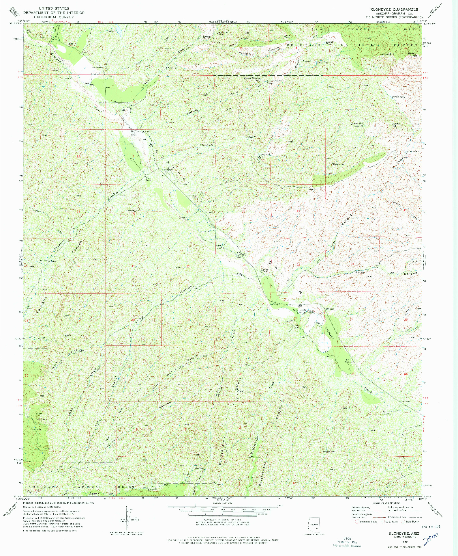 USGS 1:24000-SCALE QUADRANGLE FOR KLONDYKE, AZ 1972