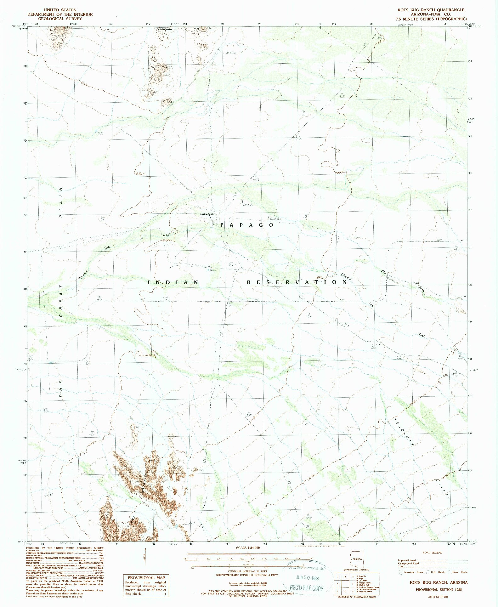 USGS 1:24000-SCALE QUADRANGLE FOR KOTS KUG RANCH, AZ 1988