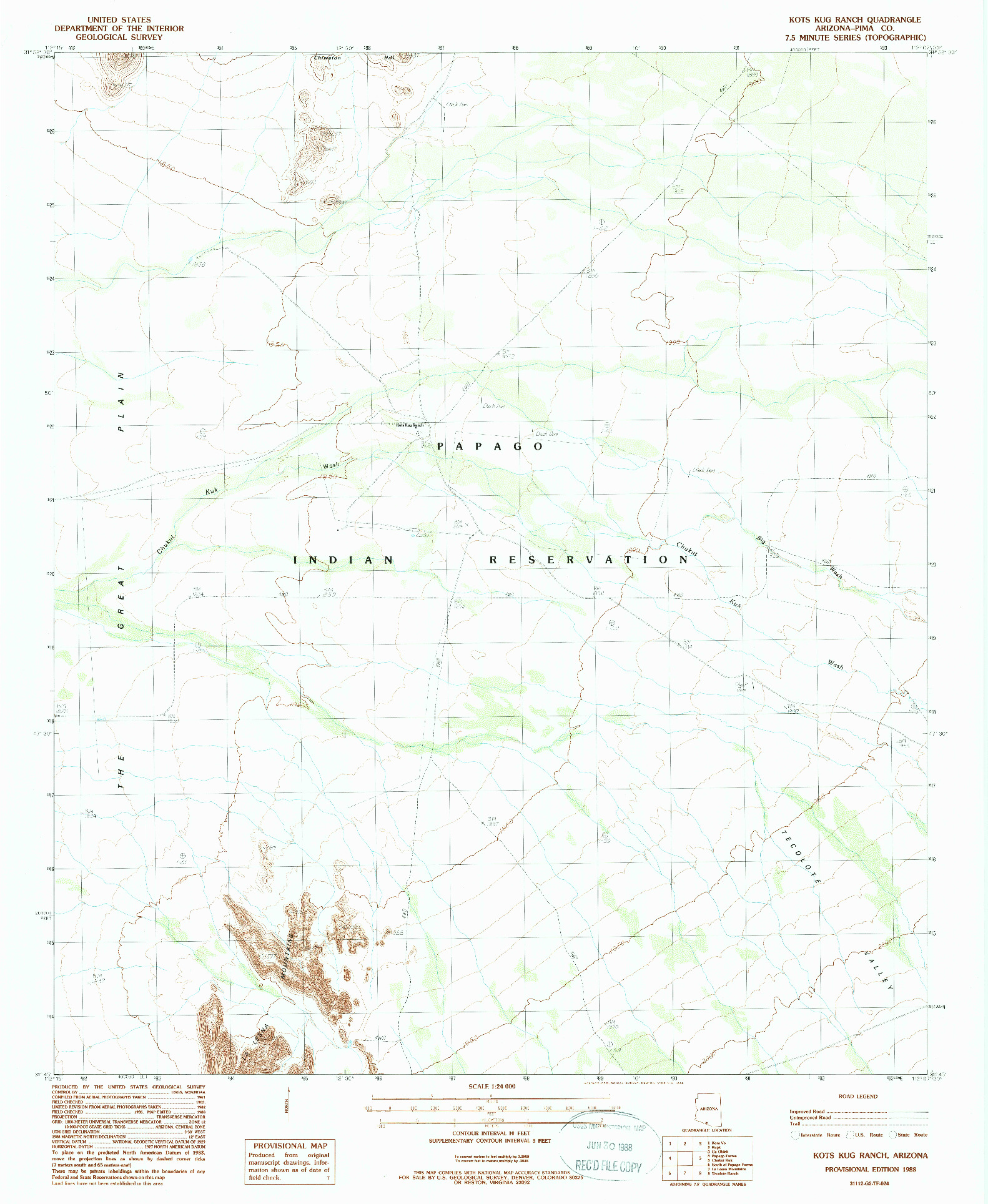 USGS 1:24000-SCALE QUADRANGLE FOR KOTS KUG RANCH, AZ 1988
