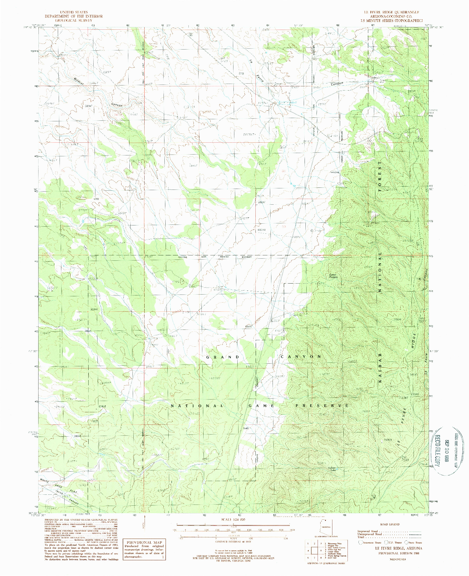 USGS 1:24000-SCALE QUADRANGLE FOR LE FEVRE RIDGE, AZ 1988