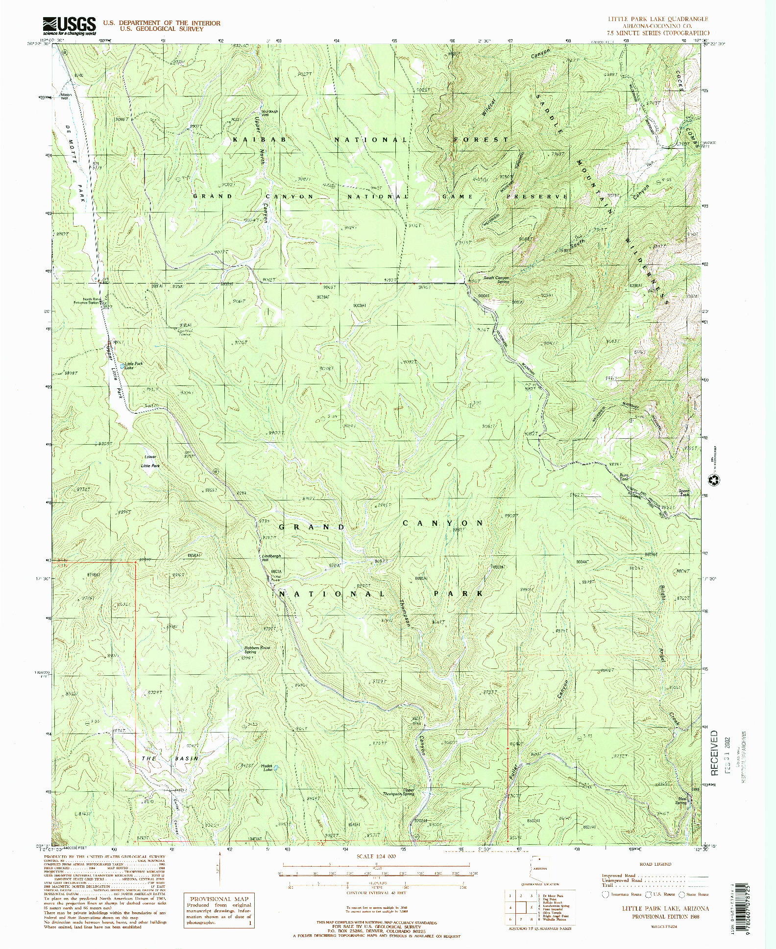 USGS 1:24000-SCALE QUADRANGLE FOR LITTLE PARK LAKE, AZ 1988