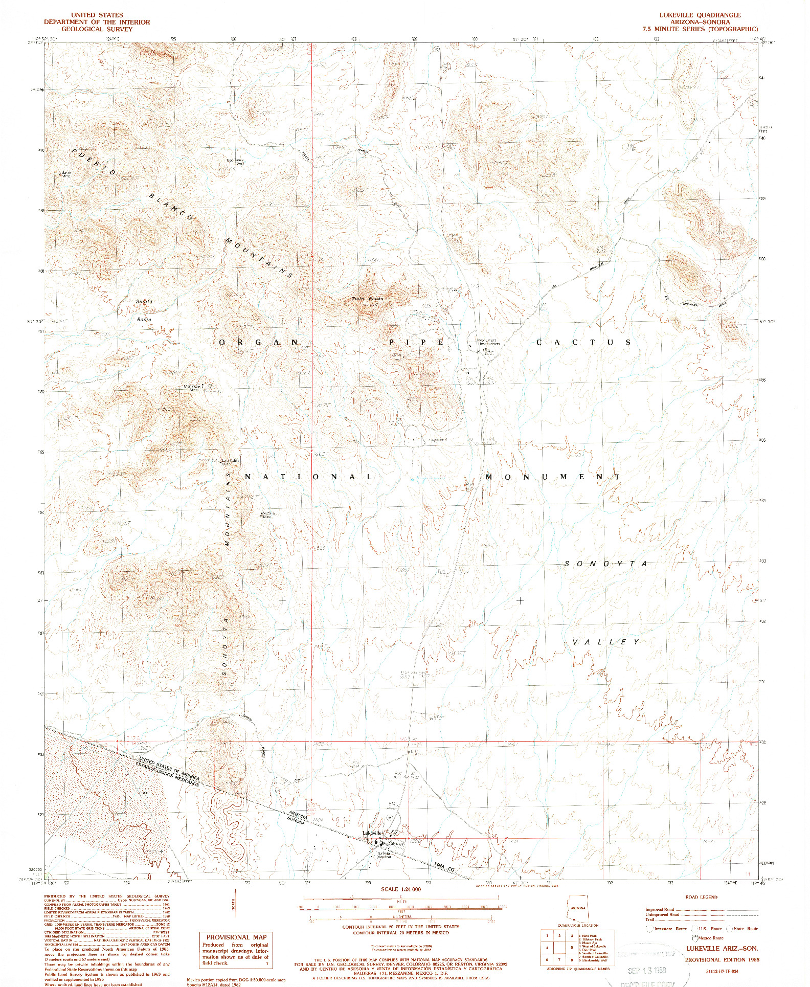 USGS 1:24000-SCALE QUADRANGLE FOR LUKEVILLE, AZ 1988