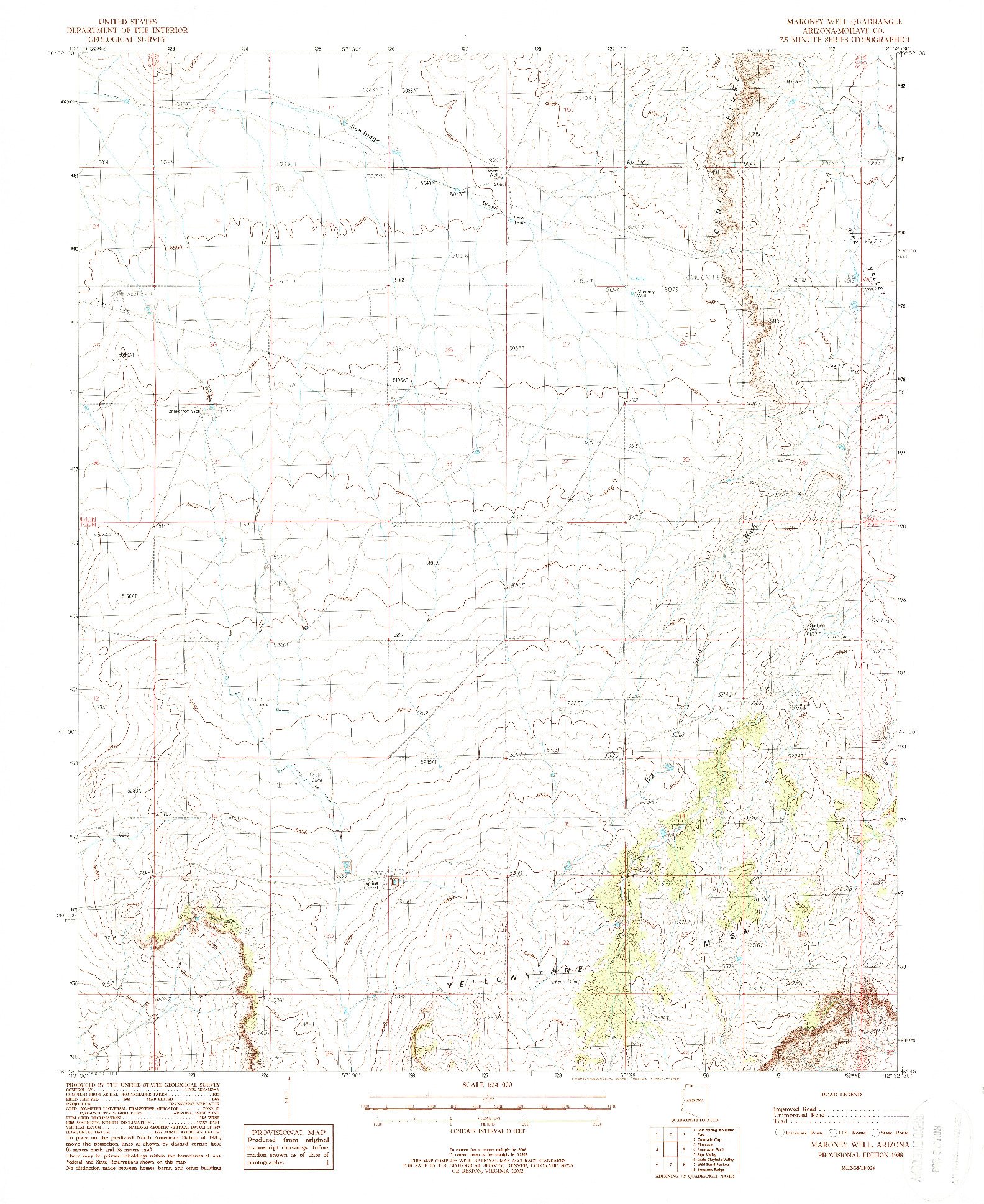 USGS 1:24000-SCALE QUADRANGLE FOR MARONEY WELL, AZ 1988