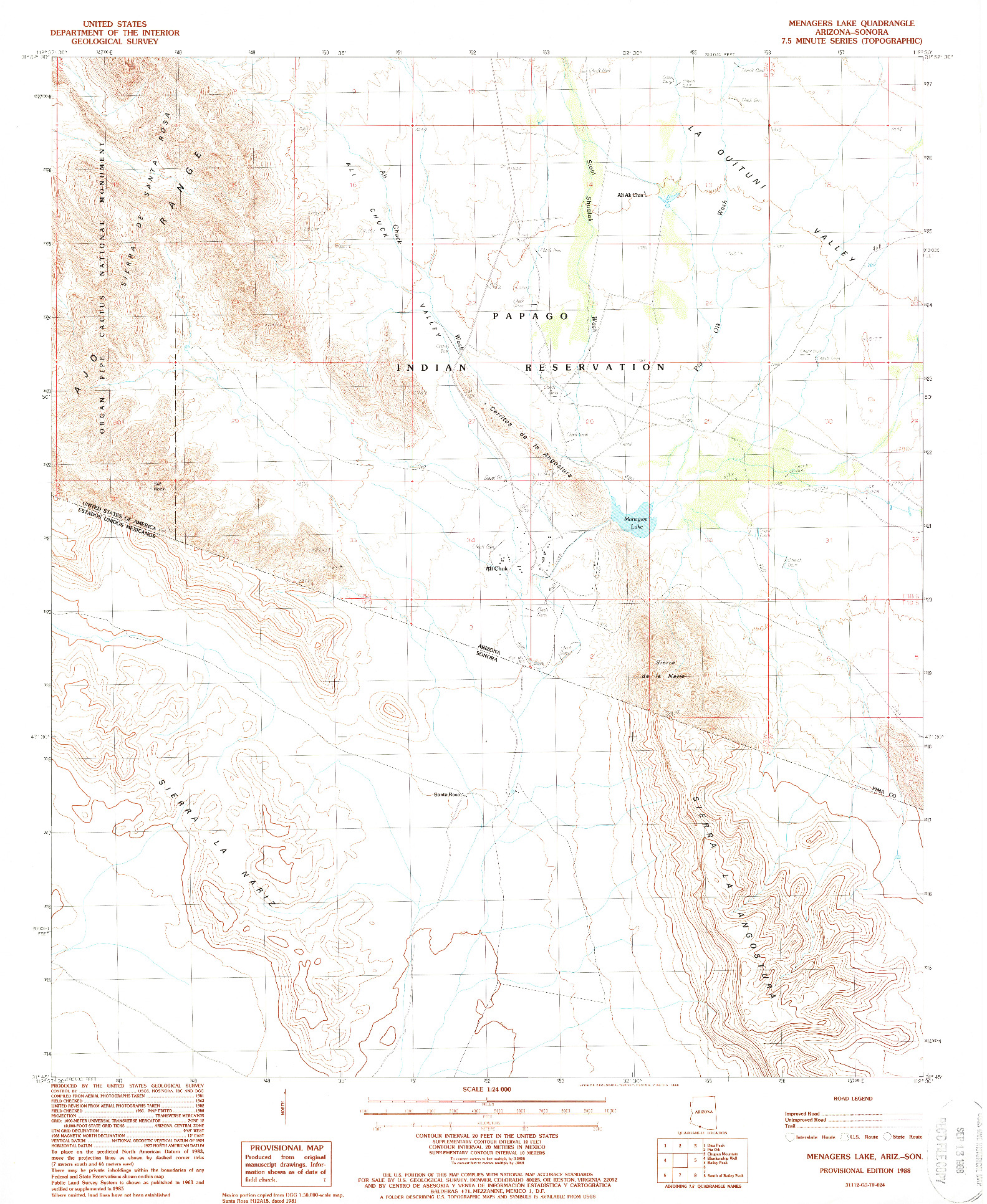 USGS 1:24000-SCALE QUADRANGLE FOR MENAGERS LAKE, AZ 1988