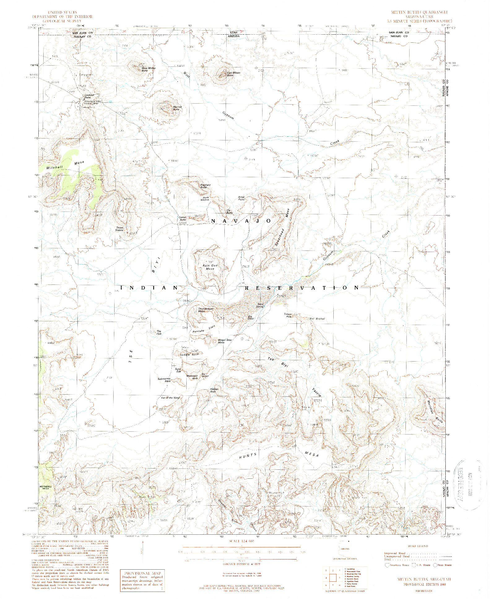 USGS 1:24000-SCALE QUADRANGLE FOR MITTEN BUTTES, AZ 1988