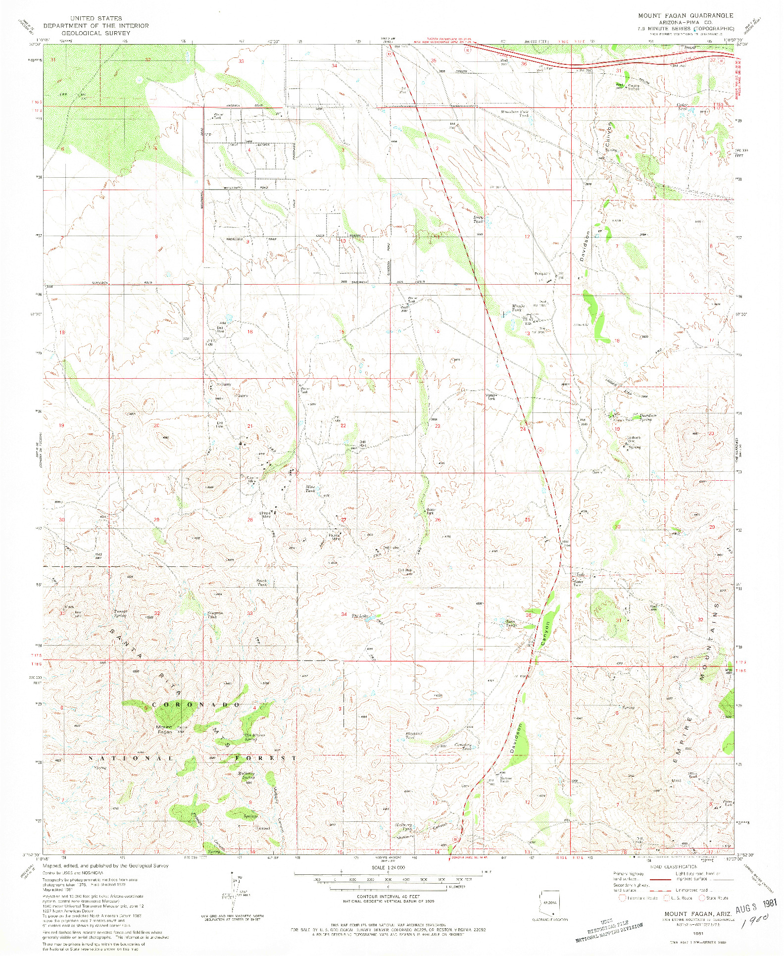 USGS 1:24000-SCALE QUADRANGLE FOR MOUNT FAGAN, AZ 1981