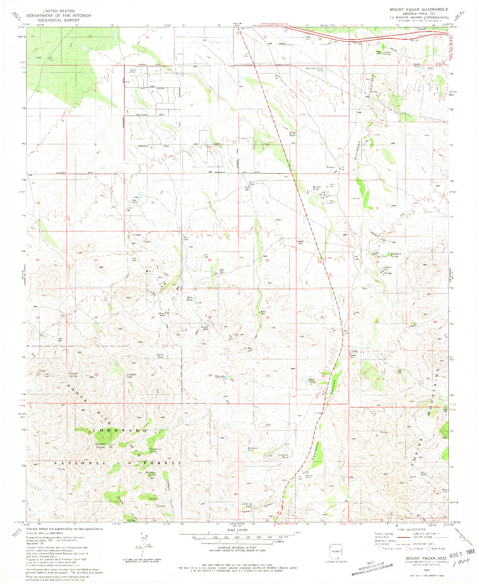 USGS 1:24000-SCALE QUADRANGLE FOR MOUNT FAGAN, AZ 1981